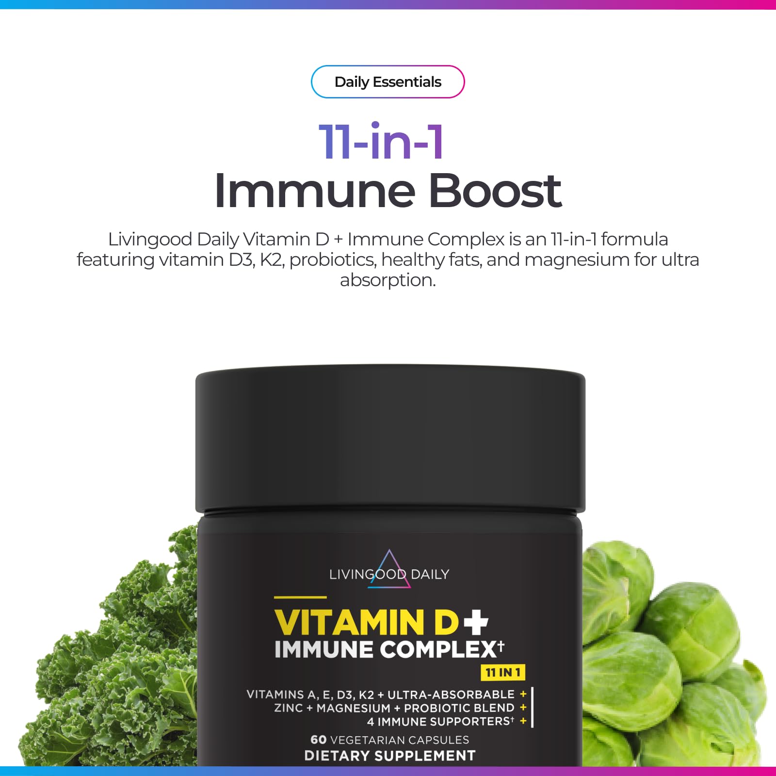 Livingood Daily Vitamin D3 K2 Immune Support

