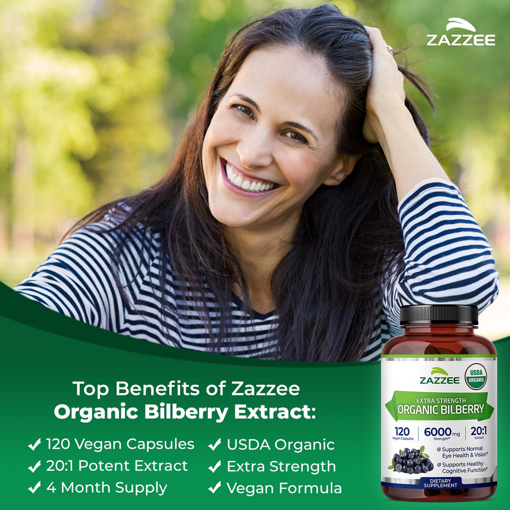 Zazzee Organic Bilberry Extract for Eye Health

