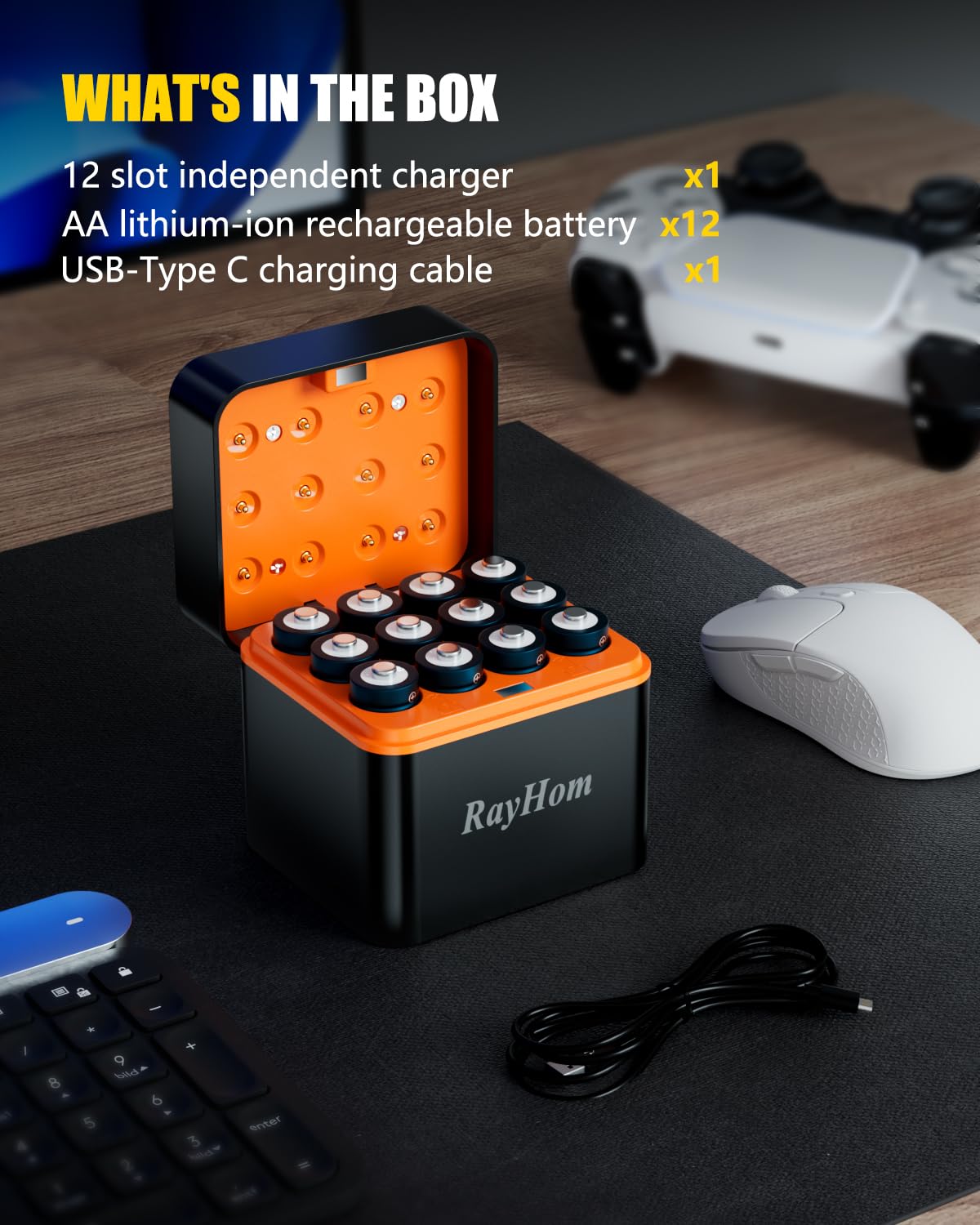 RayHom AA Battery Charger Kit with Rechargeable Batteries

