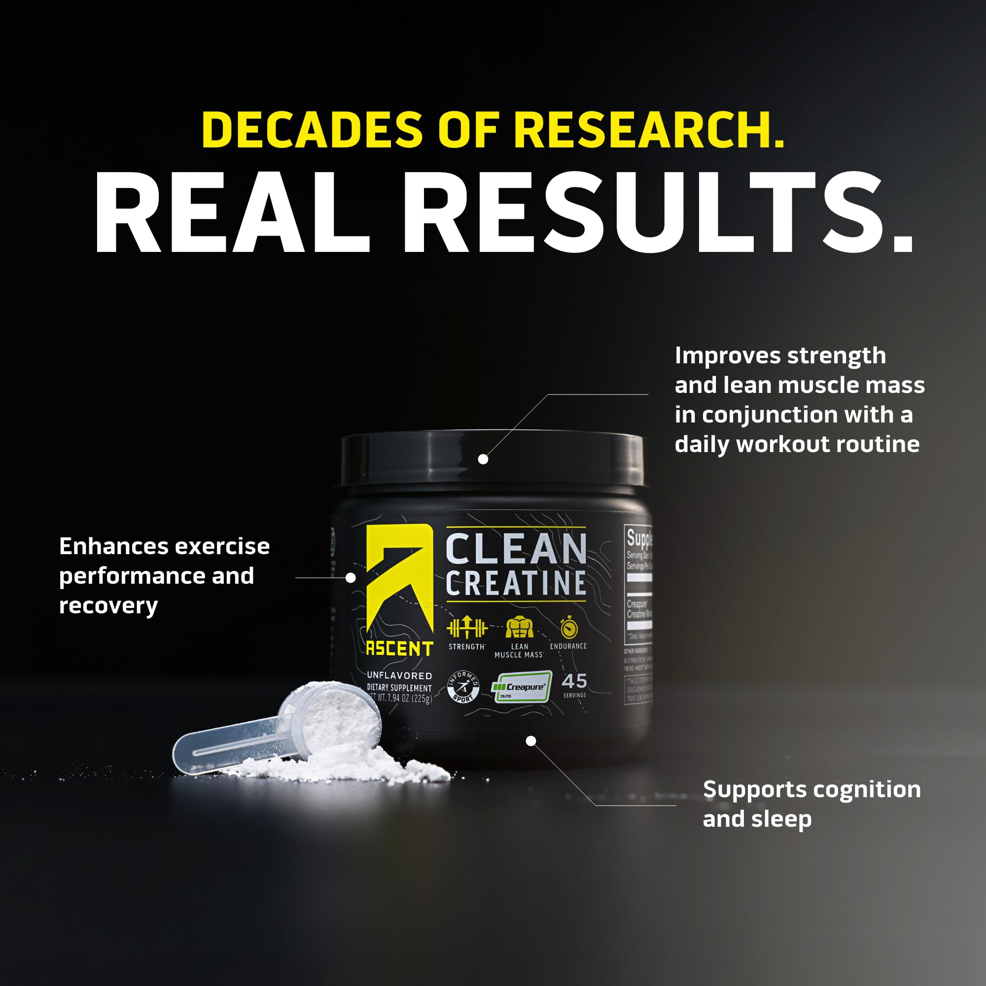 Ascent Clean Creatine Monohydrate Powder Creapure Certified

