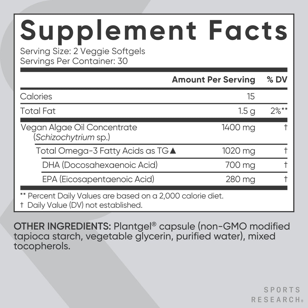 Sports Research Vegan Omega-3 from Algae Oil DHA & EPA

