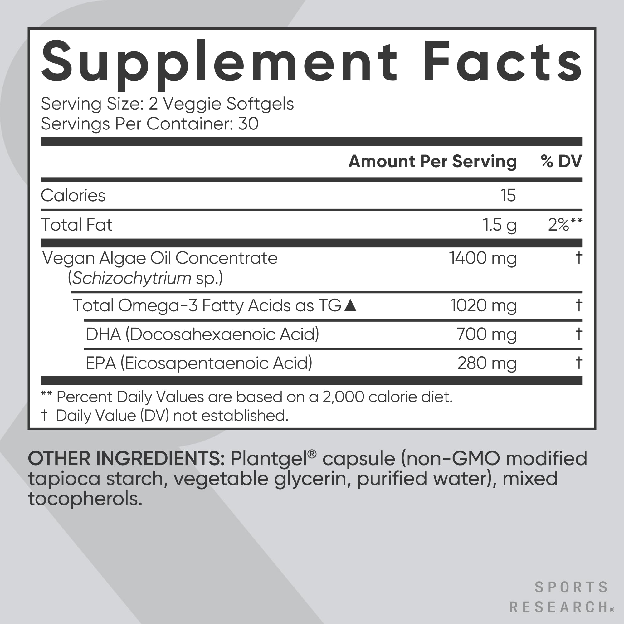Sports Research Vegan Omega-3 from Algae Oil DHA & EPA

