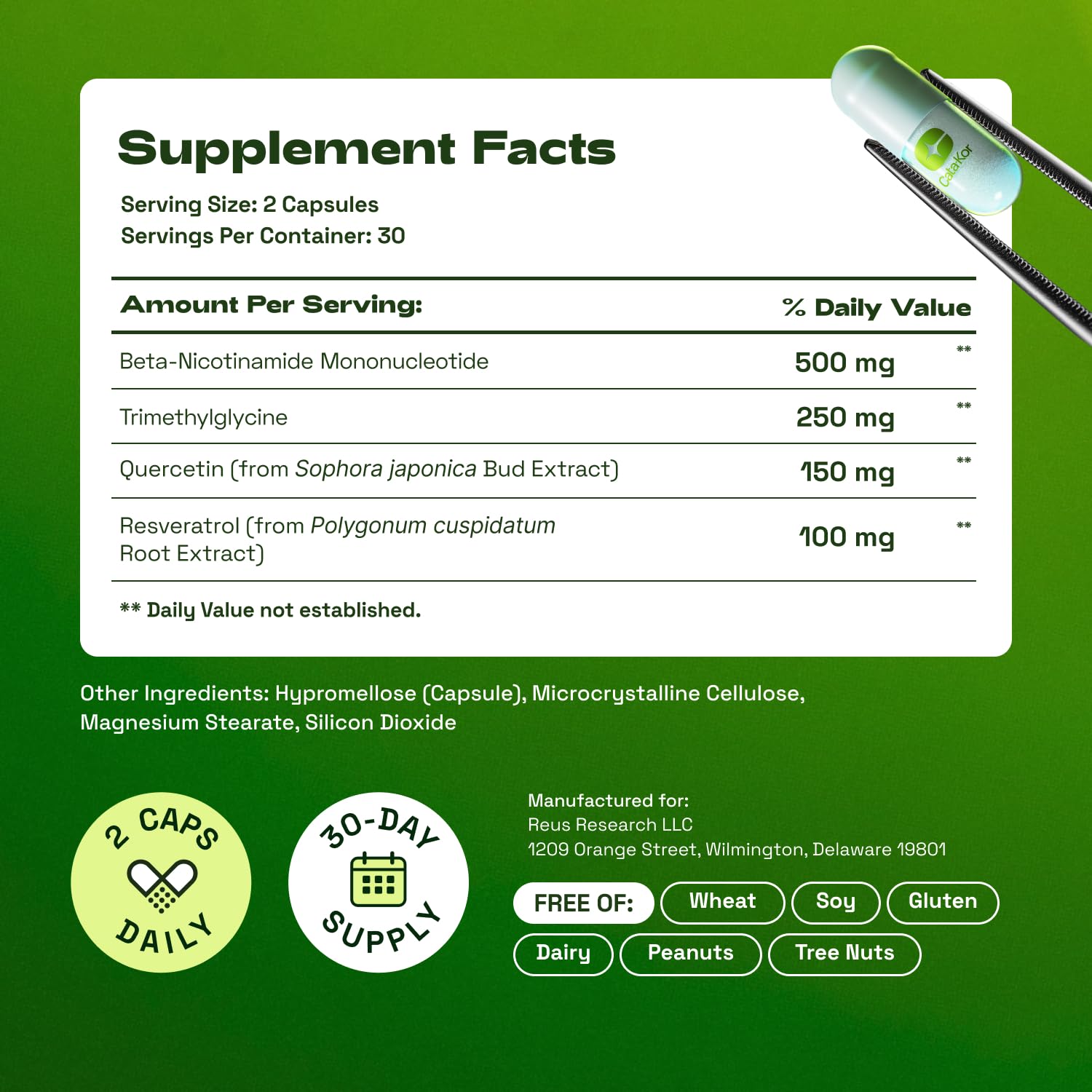Cata-Kor NMN Supplement NAD Support Quercetin Resveratrol

