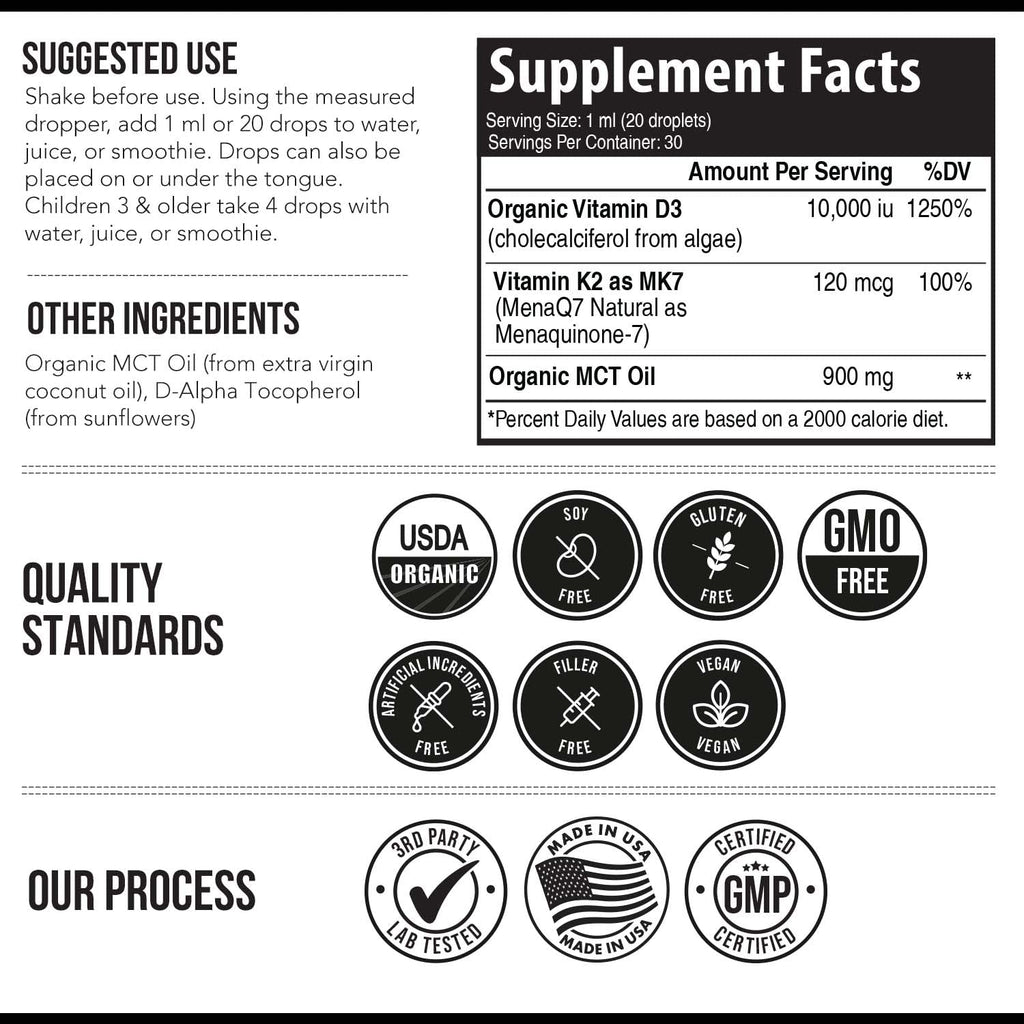 MenaQ7 Organic D3 K2 Vitamin Sublingual Drops 10000 IU

