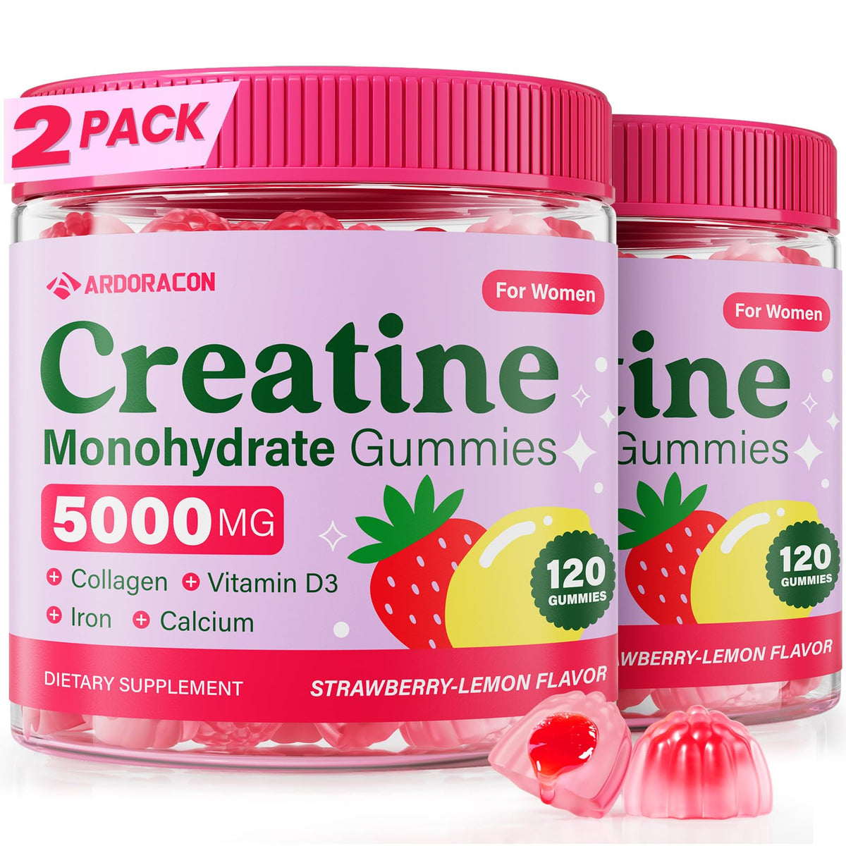 Creatine Gummies for Women with Collagen, D3 & Calcium