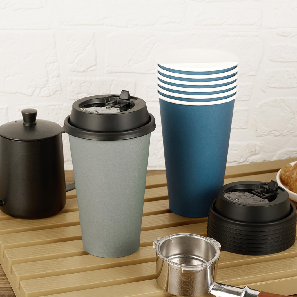 LITOPAK Disposable Cups with Lids – Blue & Gray

