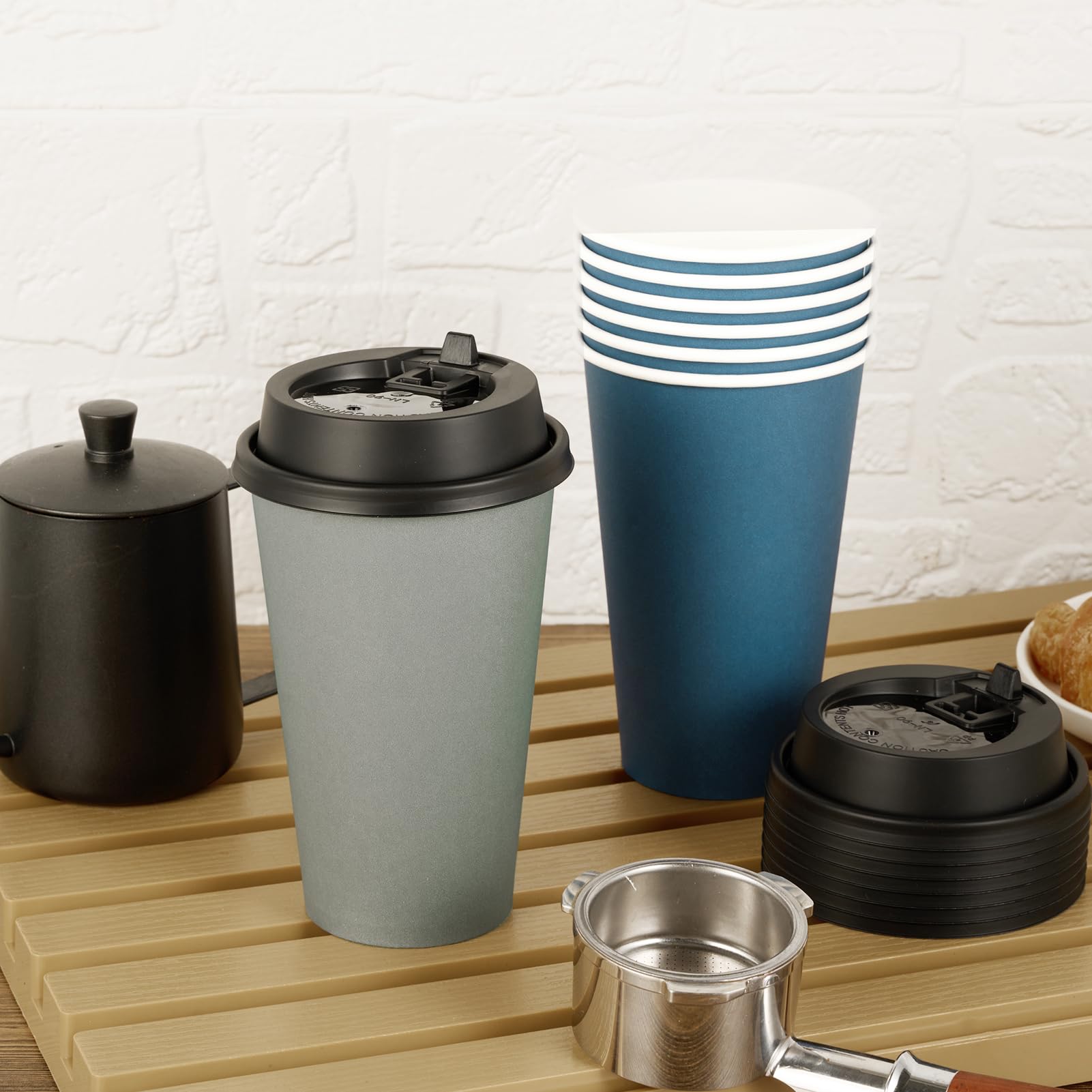 LITOPAK Disposable Cups with Lids – Blue & Gray

