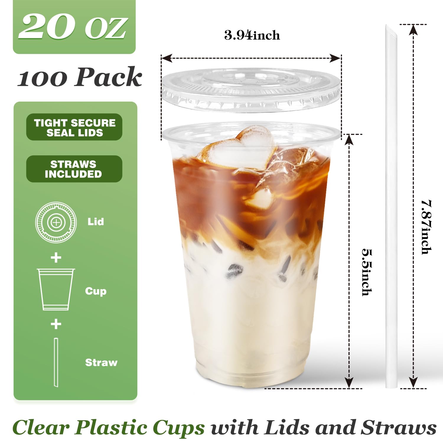 Charmount Clear Plastic Cups with Lids & Straws | To-Go Cups

