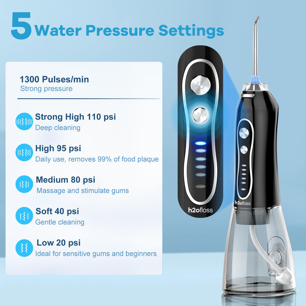 H2ofloss Water Dental Flosser - Portable Oral Irrigator | 5 Modes

