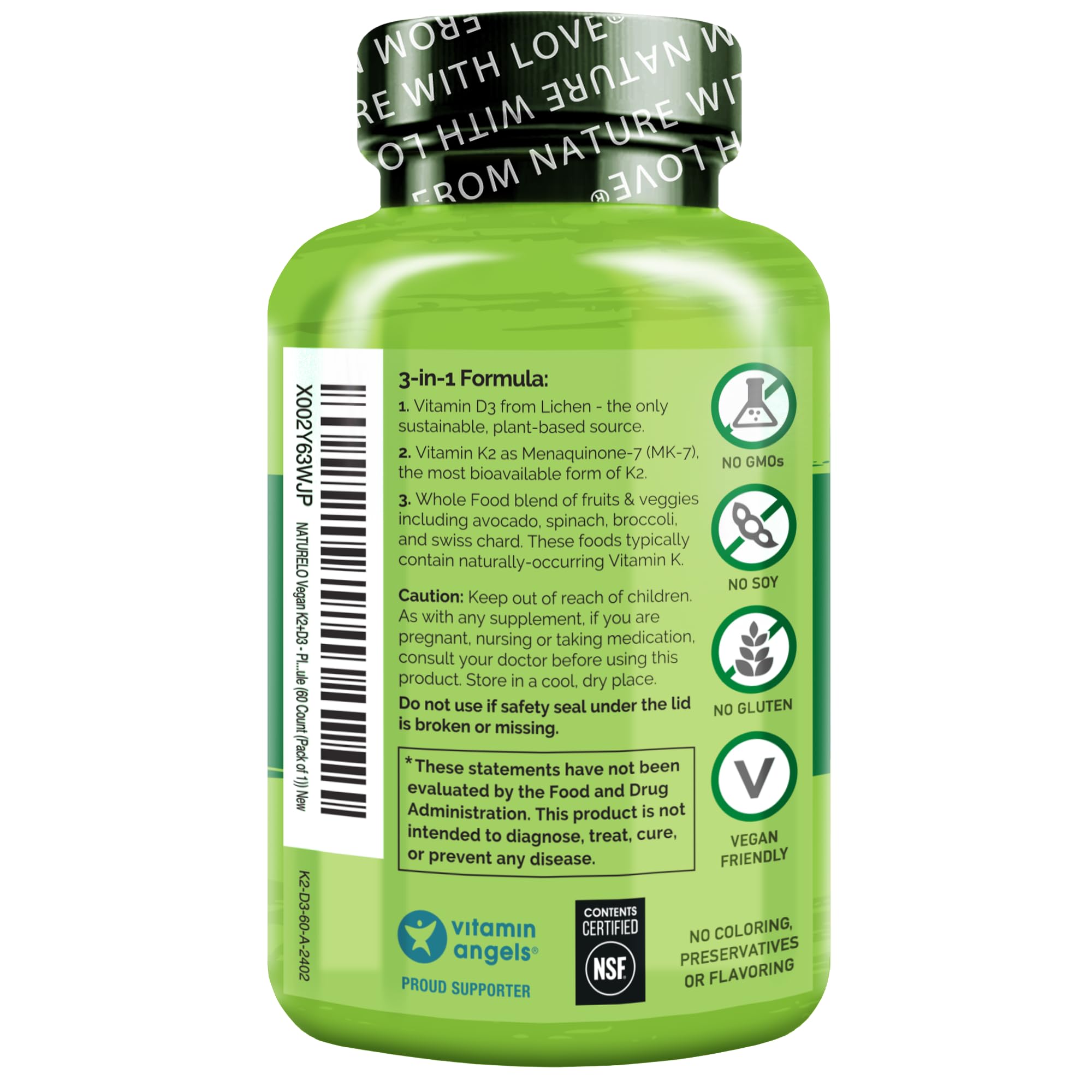 Naturelo Vitamin D3 K2 Vegan Supplement for Bone Health

