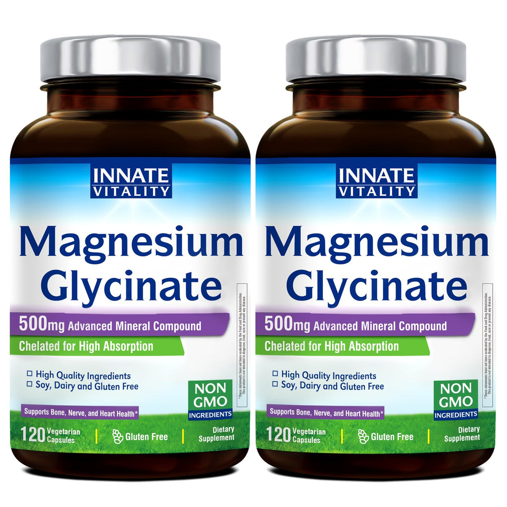 Innate Vitality Magnesium Glycinate 500mg Supplement for Nerve Health - Vegan, Gluten Free