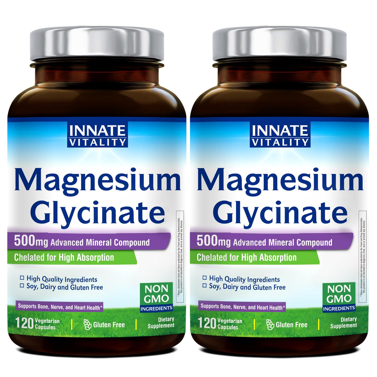 Innate Vitality Magnesium Glycinate 500mg Supplement for Nerve Health - Vegan, Gluten Free