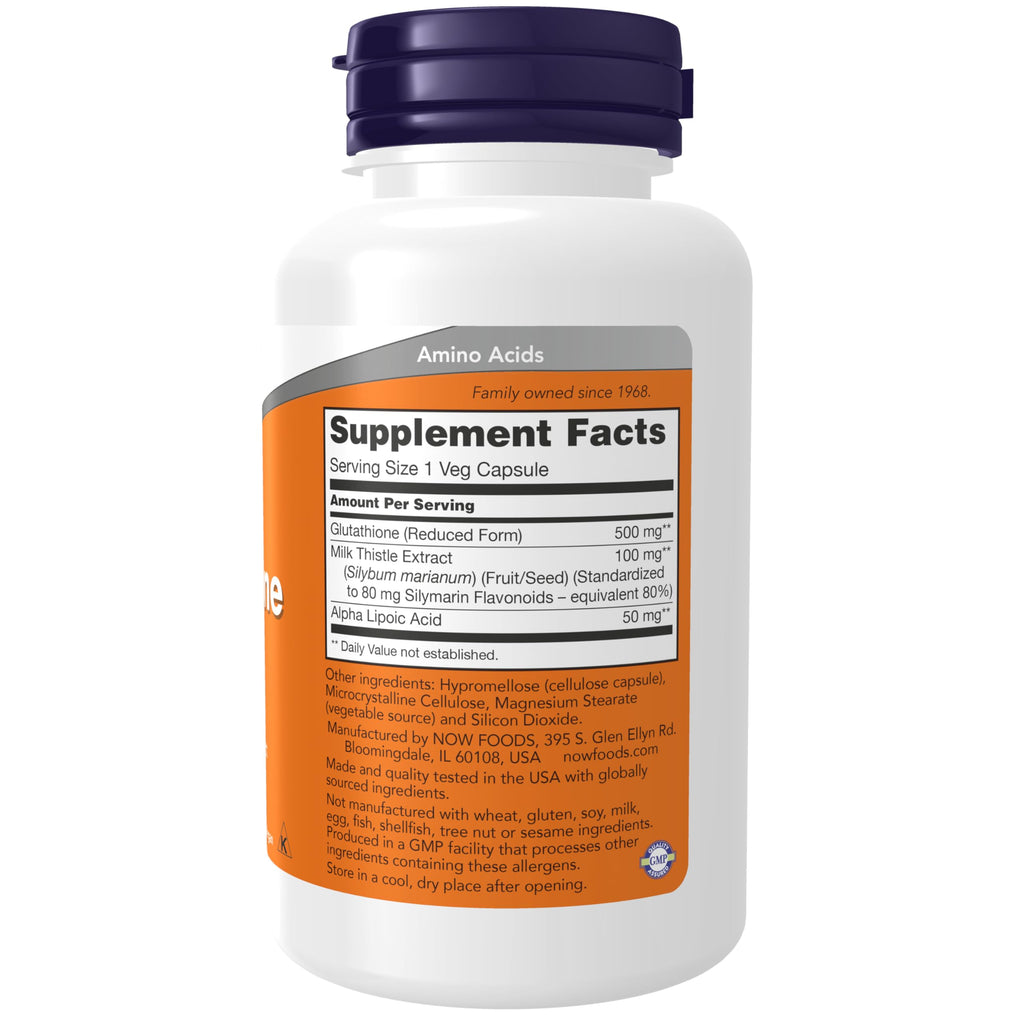 NOW Foods Glutathione 500 mg with Milk Thistle & ALA | Vegan

