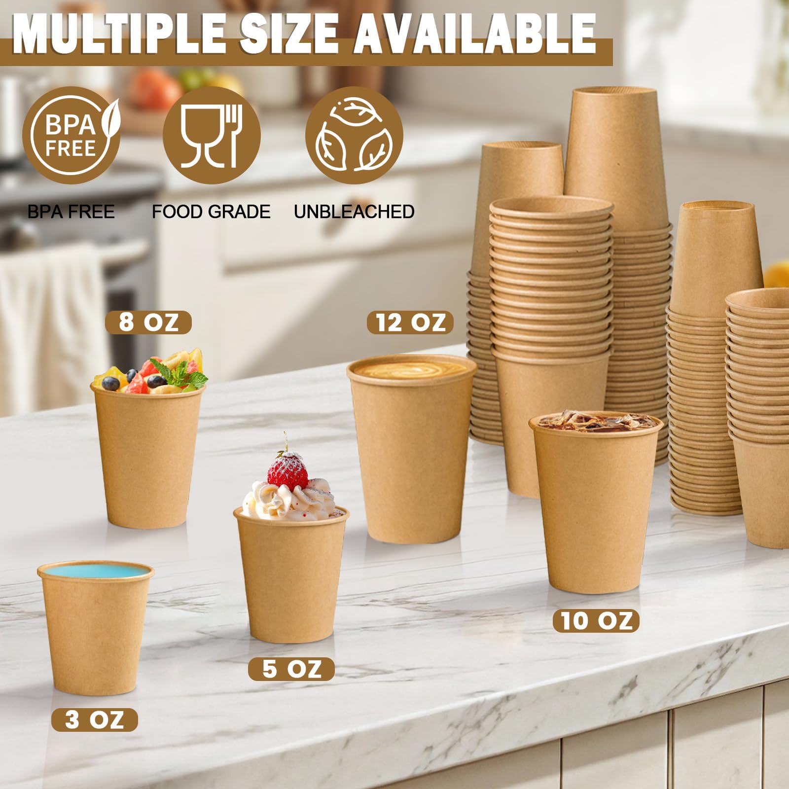 Lamosi Kraft Paper Cups - Unbleached Disposable Cups

