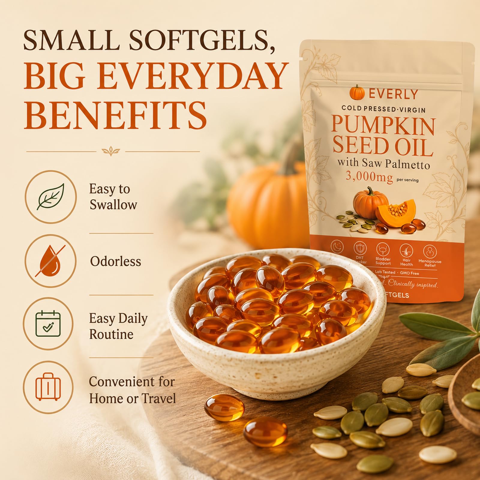 Pumpkin Seed Oil with Saw Palmetto Softgels - Everly


