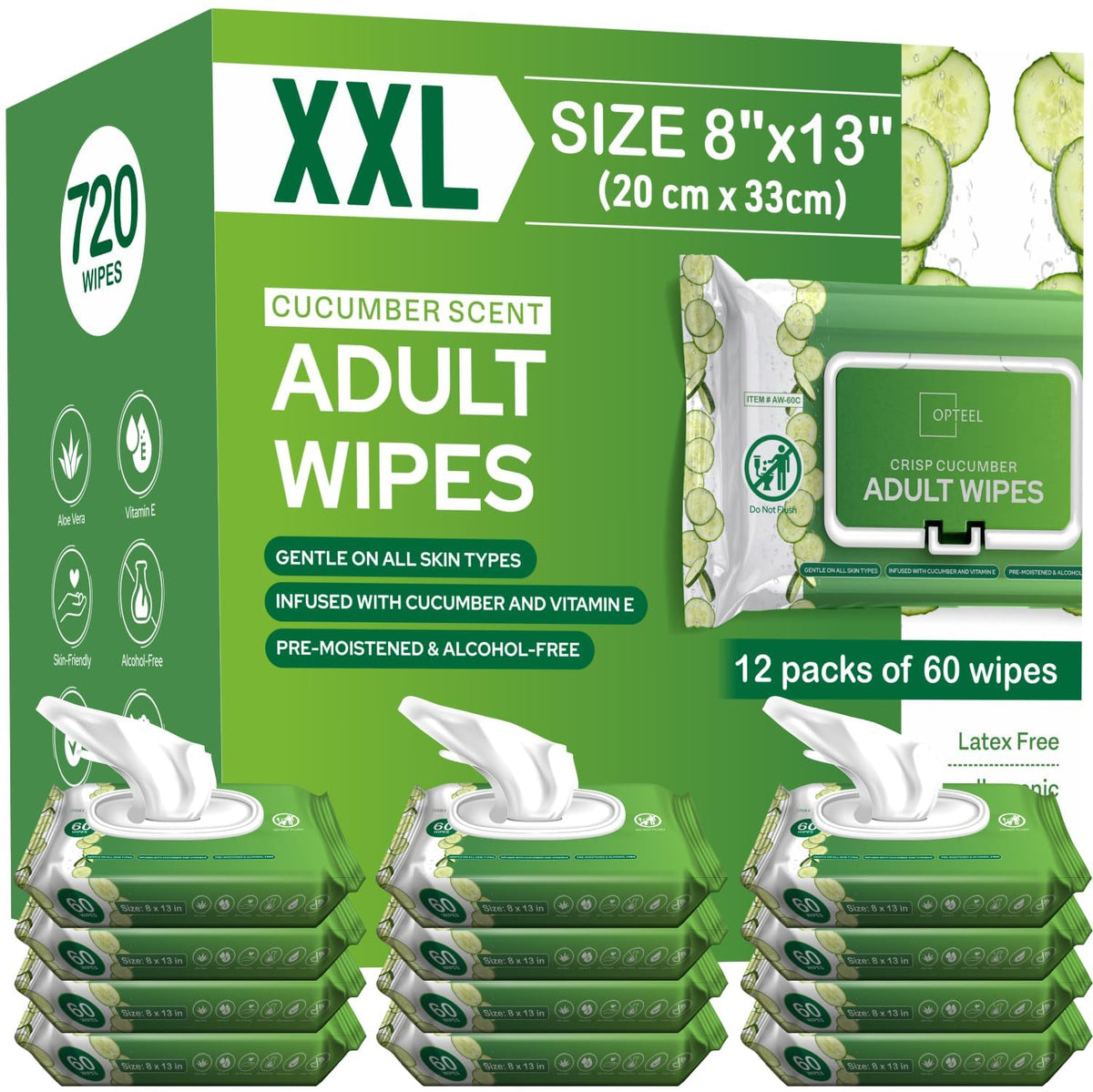 Adult Scented Wet Wipes for Incontinence - Aloe Vera & Vit E

