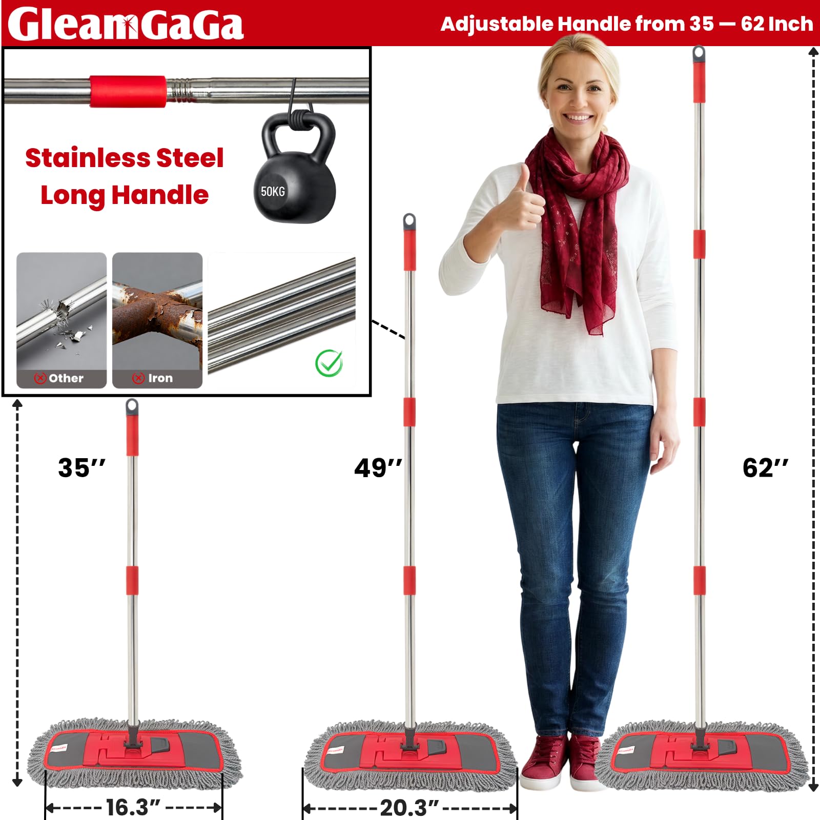 Floor Mop with Reusable Pads and Extended Reach


