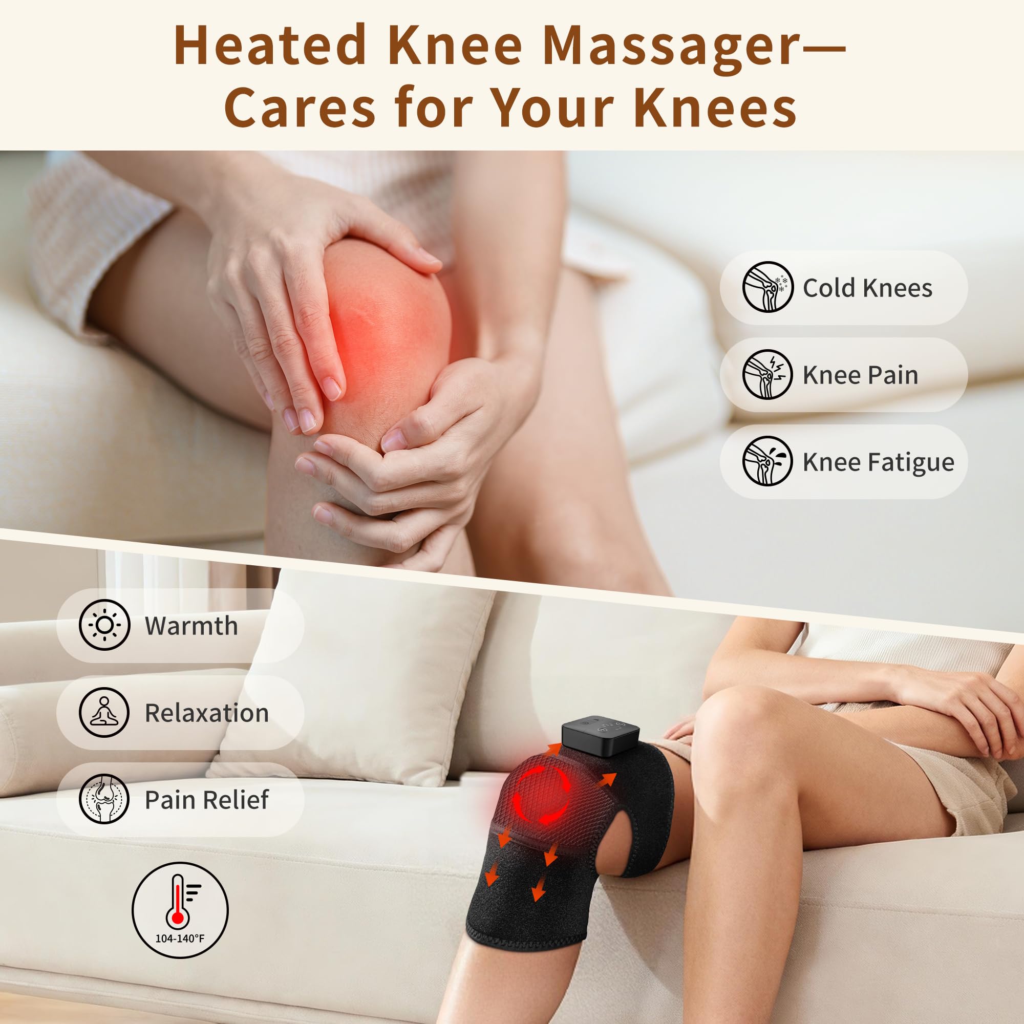 Nekteck Knee Massager with Heat - Cordless Vibration

