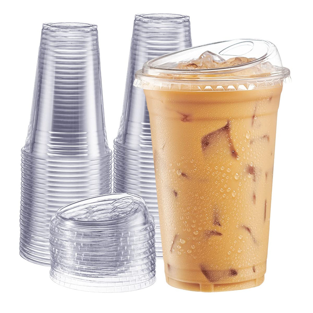 GUSTO Plastic Cups with Lids – Disposable Cups for Iced Beverages