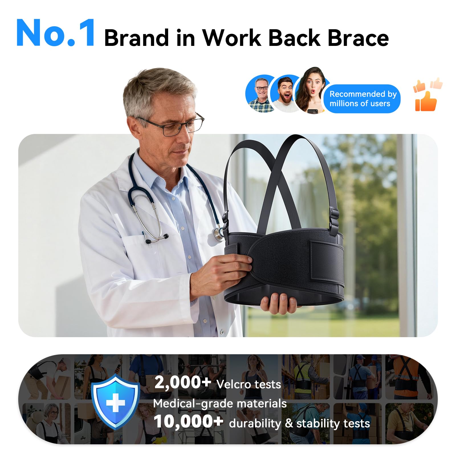 Work Back Brace for Men and Women Adjustable Back Support

