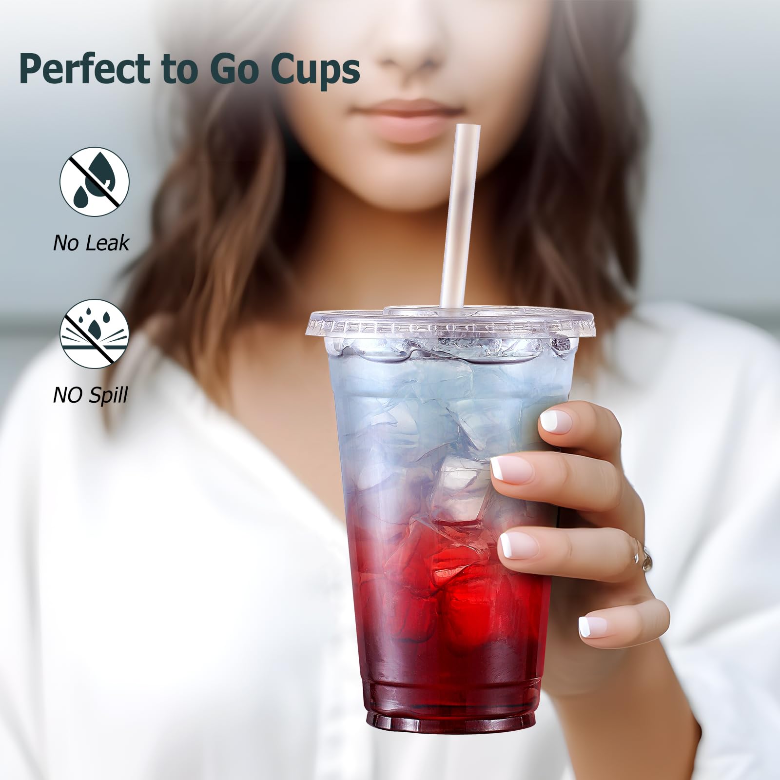 AOZITA Clear Plastic Cups with Lids and Straws

