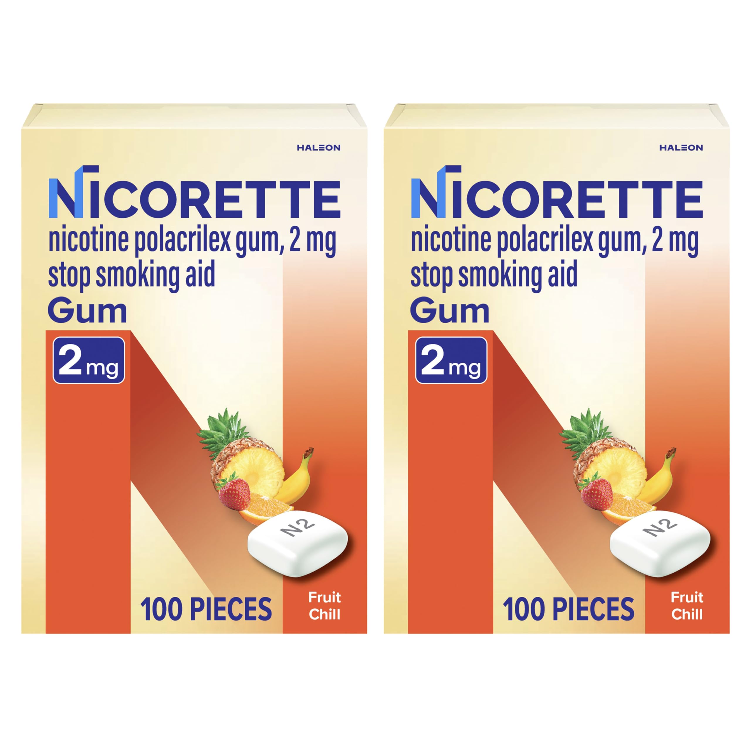 Nicorette 2 mg Fruit Chill Nicotine Gum Stop Smoking Aid

