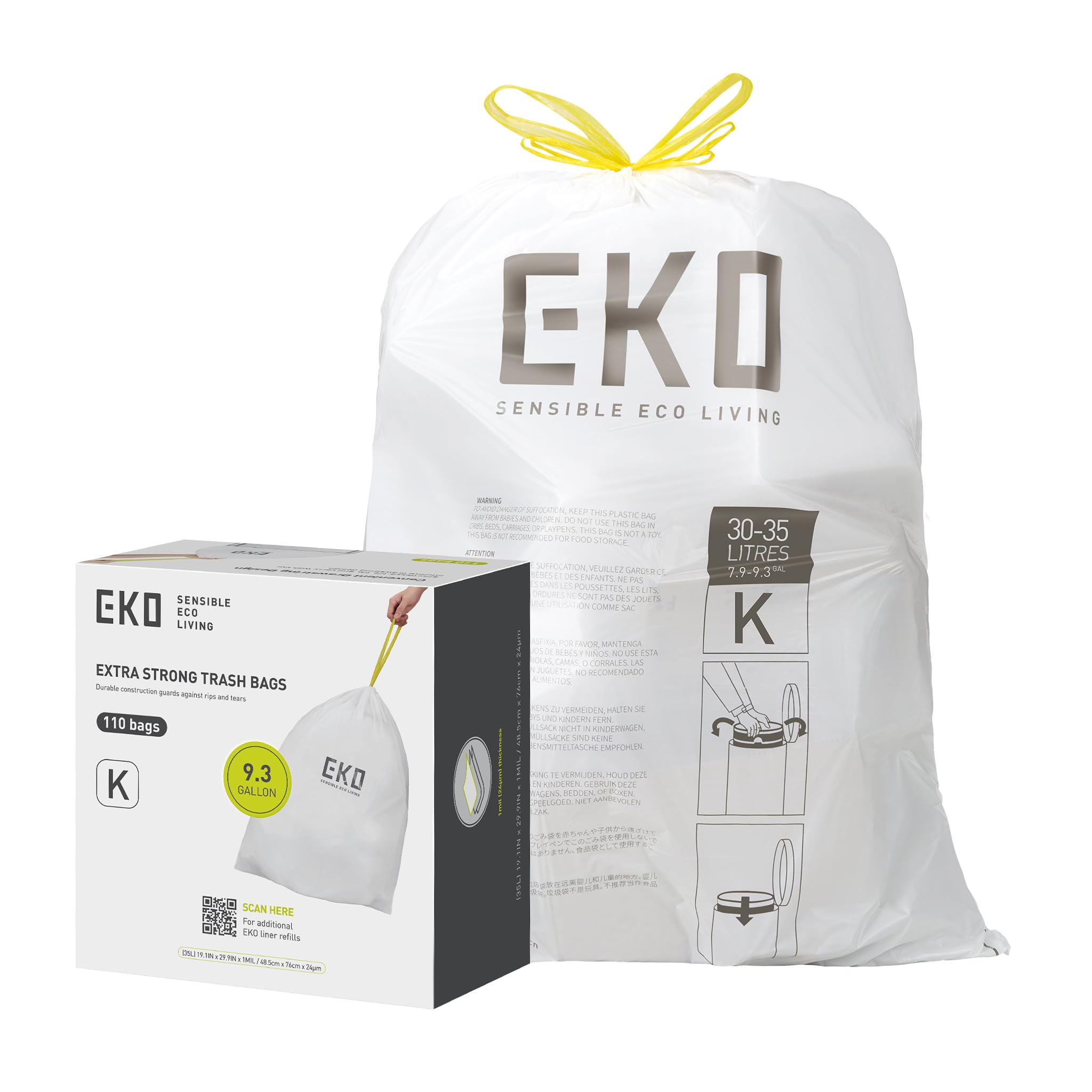 EKO Drawstring Trash Bags for Kitchen & Home