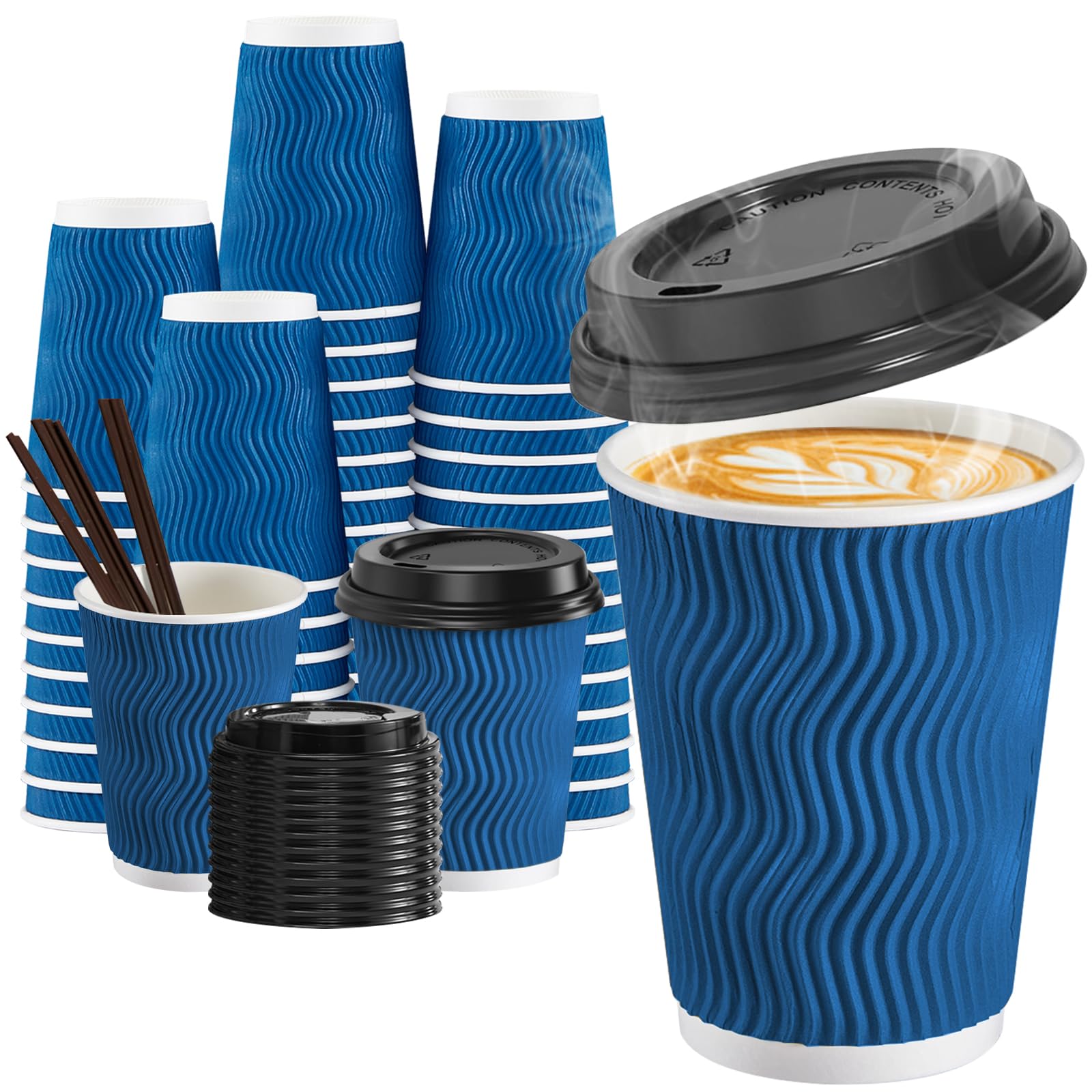 SIUQ Insulated Disposable Coffee Cups with Lids & Straws