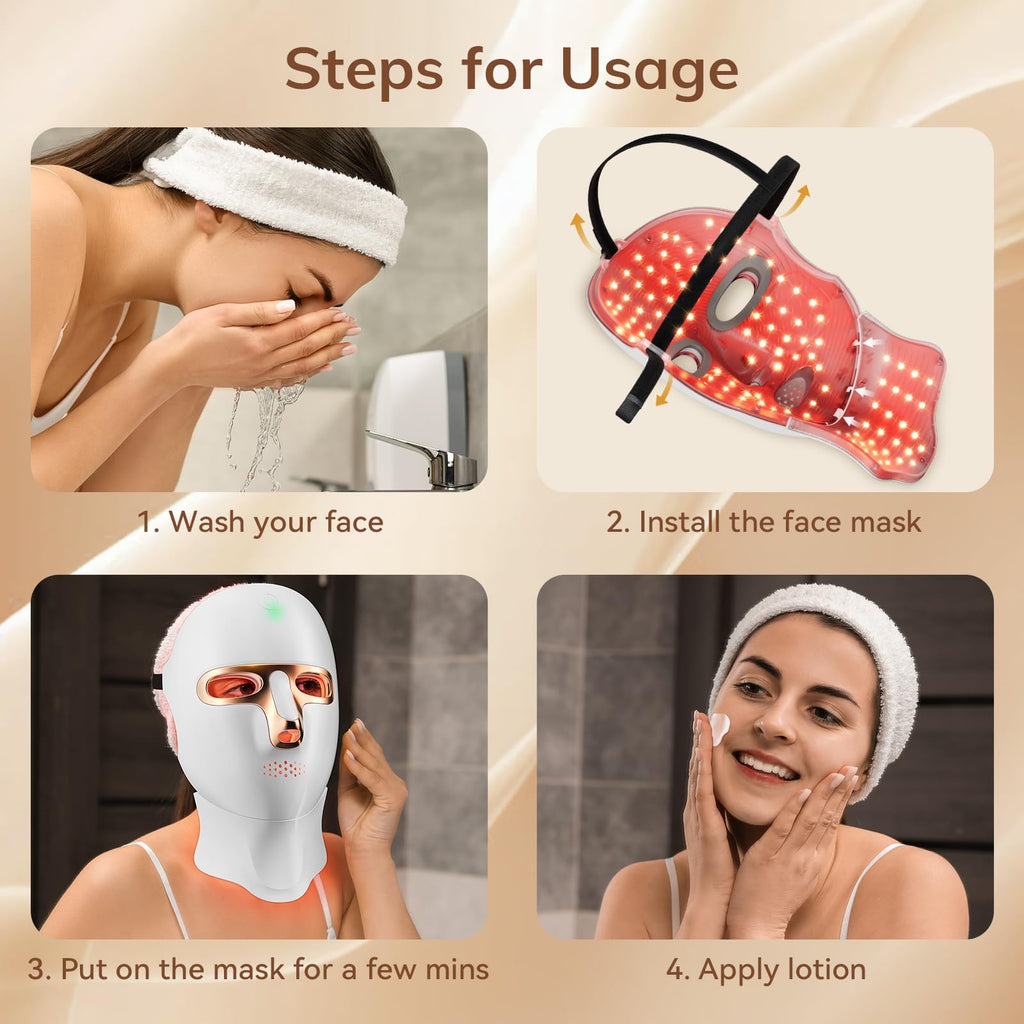 Red Light Therapy Face Mask - Cordless LED USB-C Rechargeable

