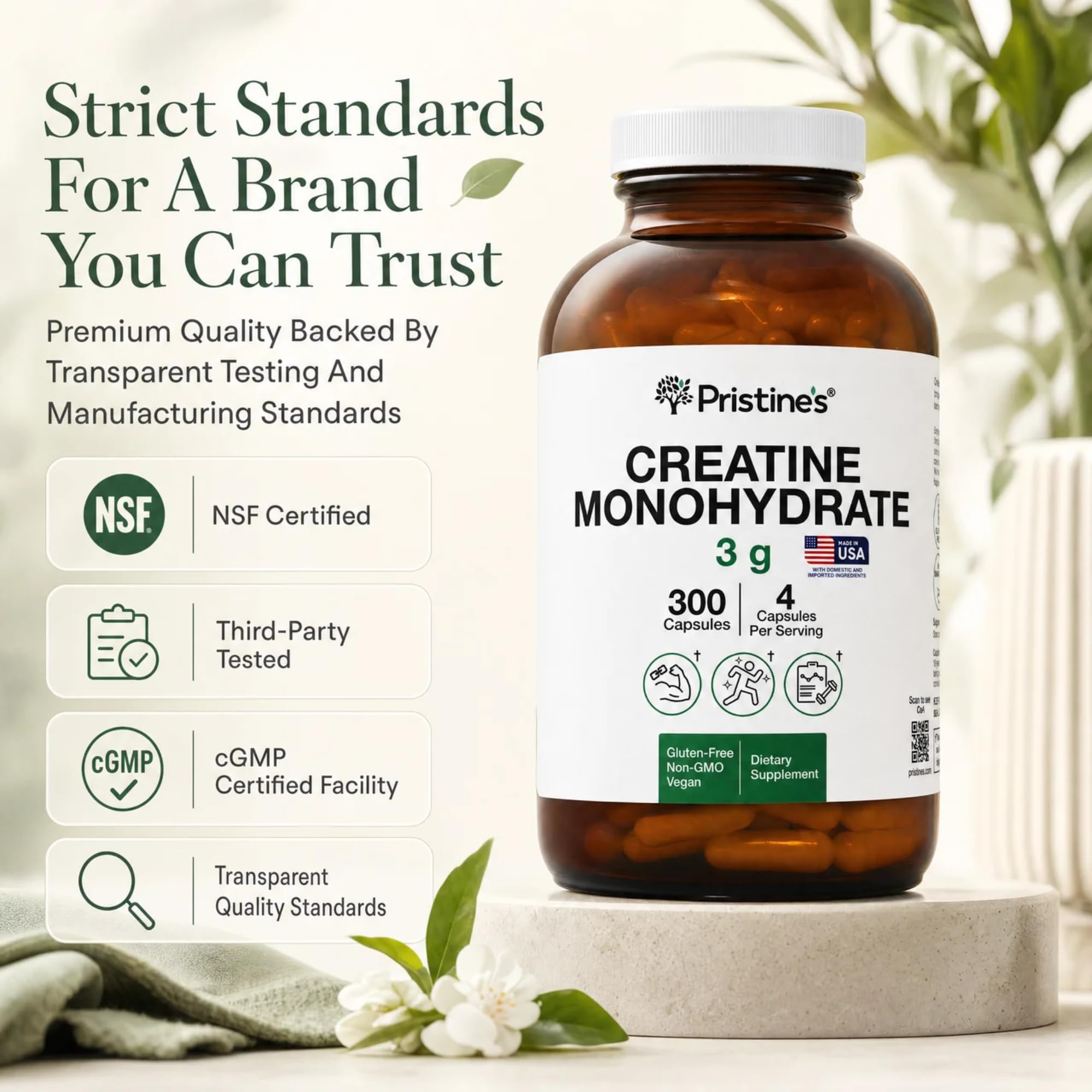 PRISTINE'S Creatine Monohydrate Capsules for Men and Women

