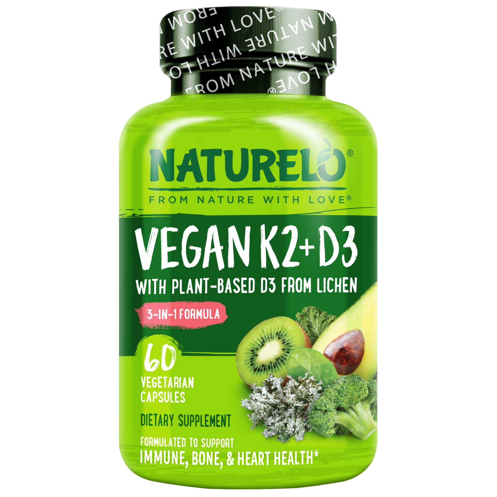 Naturelo Vitamin D3 K2 Vegan Supplement for Bone Health

