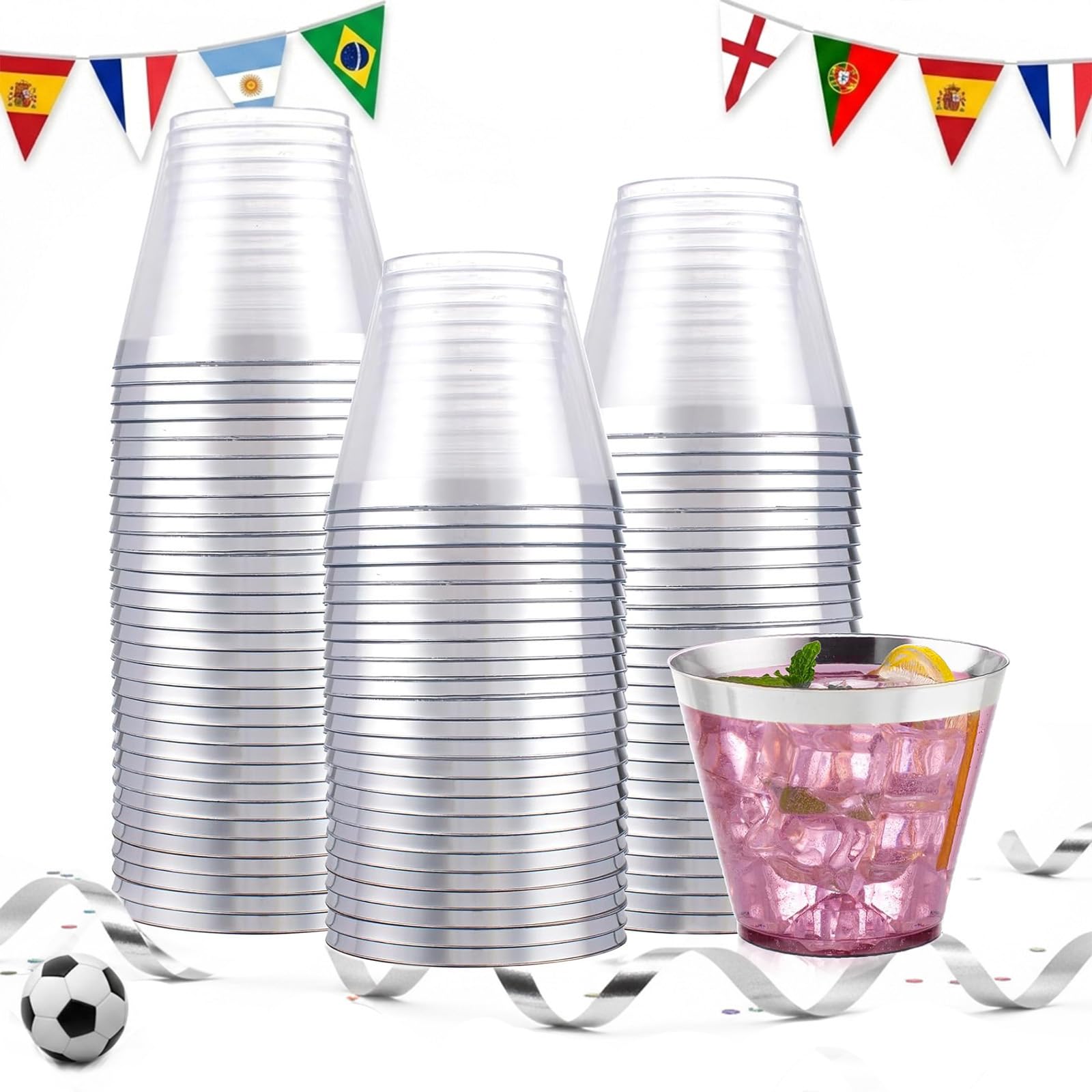 Decorative Rim Disposable Plastic Cups – BPA-Free, Food-Grade