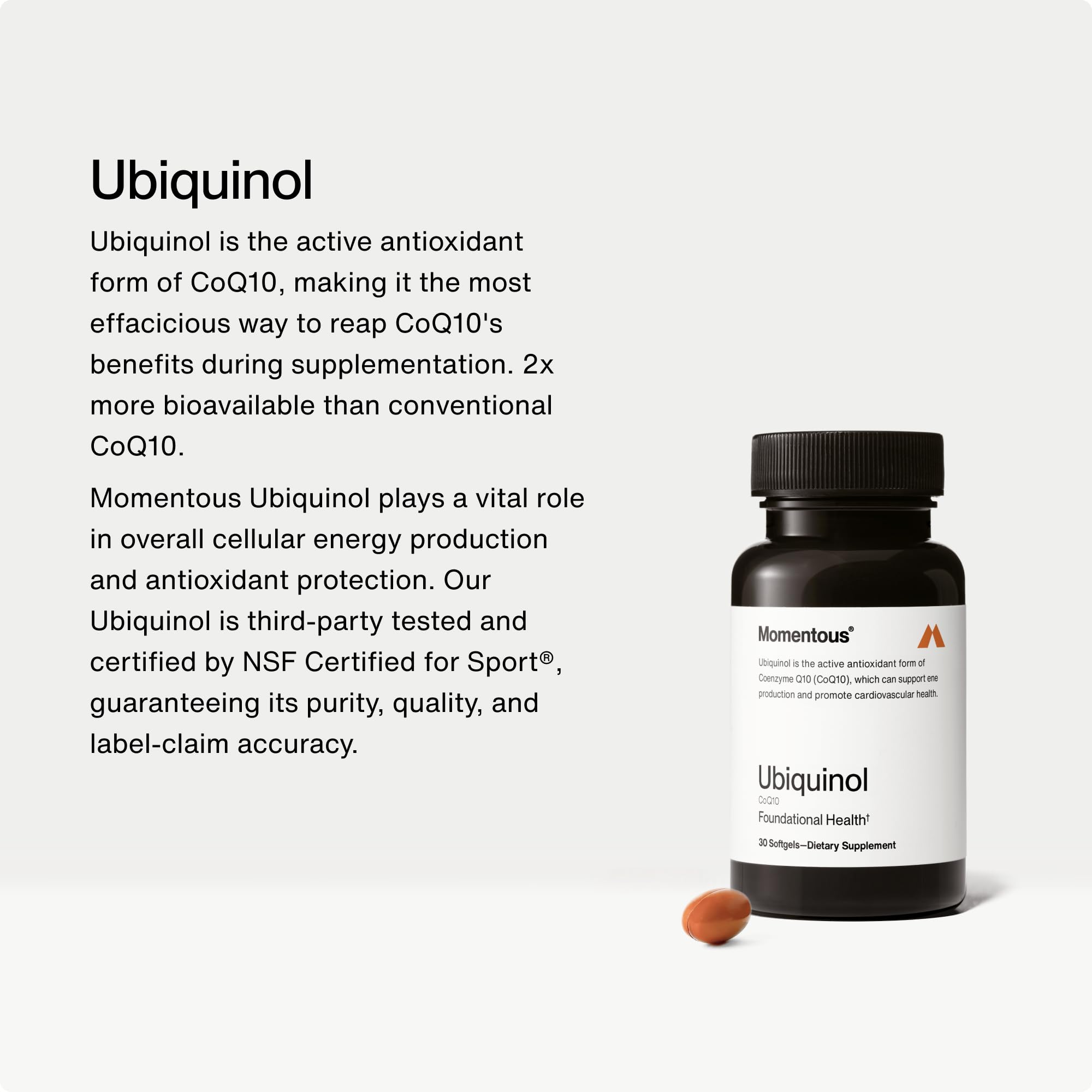 Momentous Ubiquinol CoQ10 Softgels - NSF Certified for Sport

