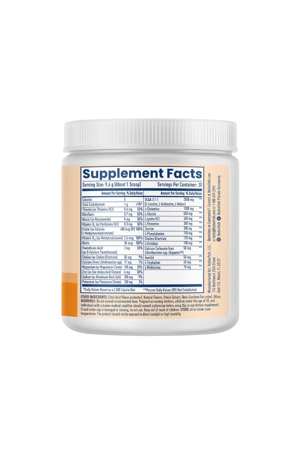 NativePath Hydrate Electrolytes Powder Zero Sugar with BCAAs


