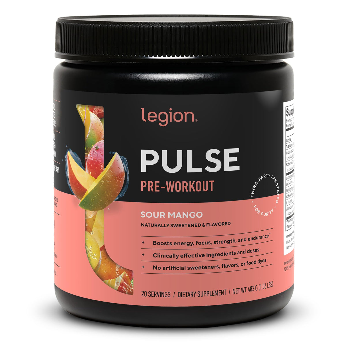 Legion Pulse Pre Workout Supplement - All Natural Nitric Oxide, Creatine Free, Naturally Sweetened
