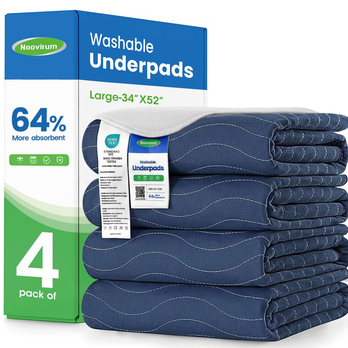 NOOVIRUM Washable Underpads - Heavy Absorbency Reusable Bed Pad