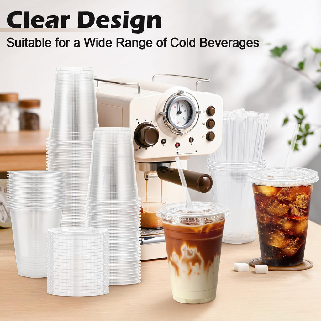 Lamosi Clear Plastic Cups with Lids and Straws – Disposable

