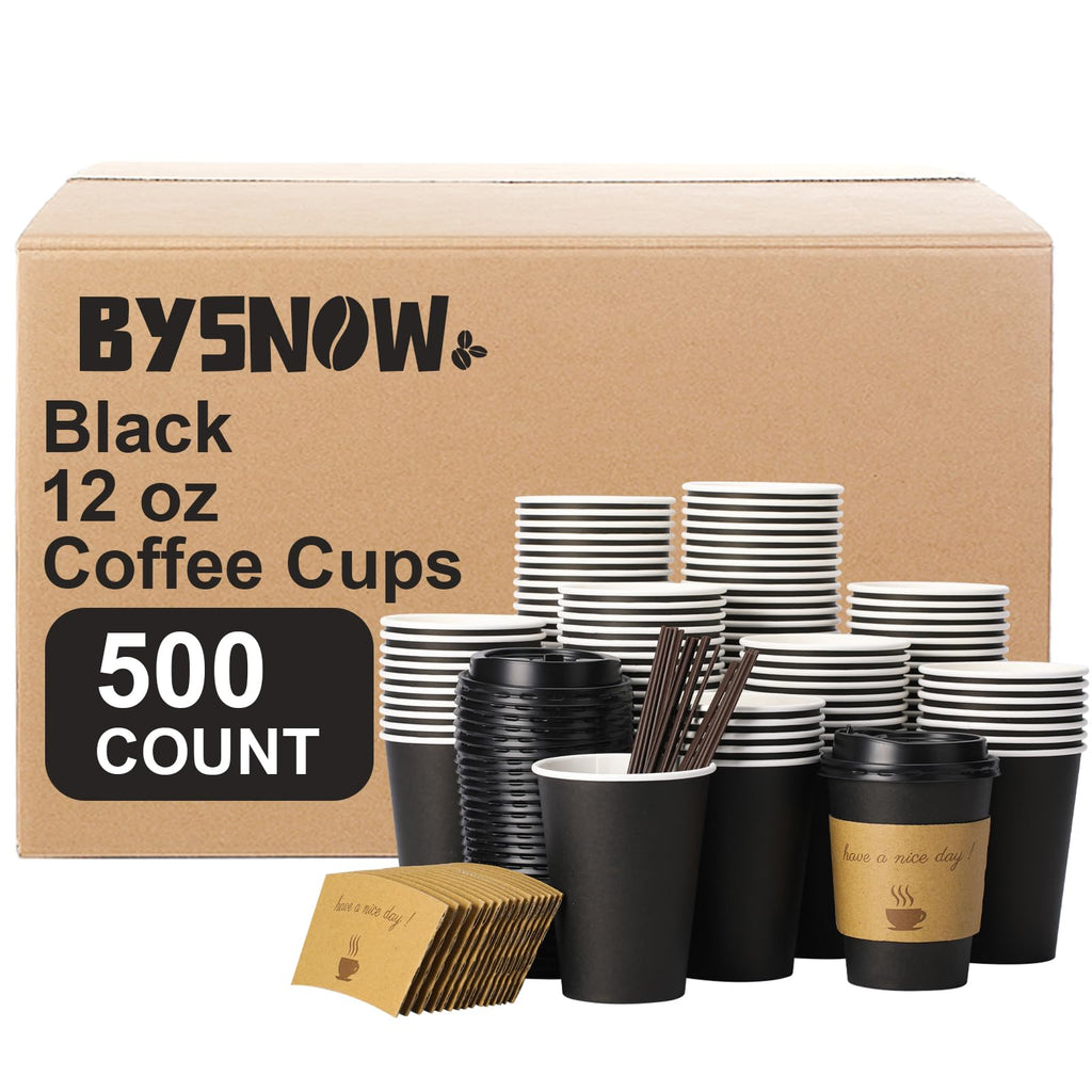 BYSNOW Disposable Coffee Cups with Lids and Sleeves Takeaway
