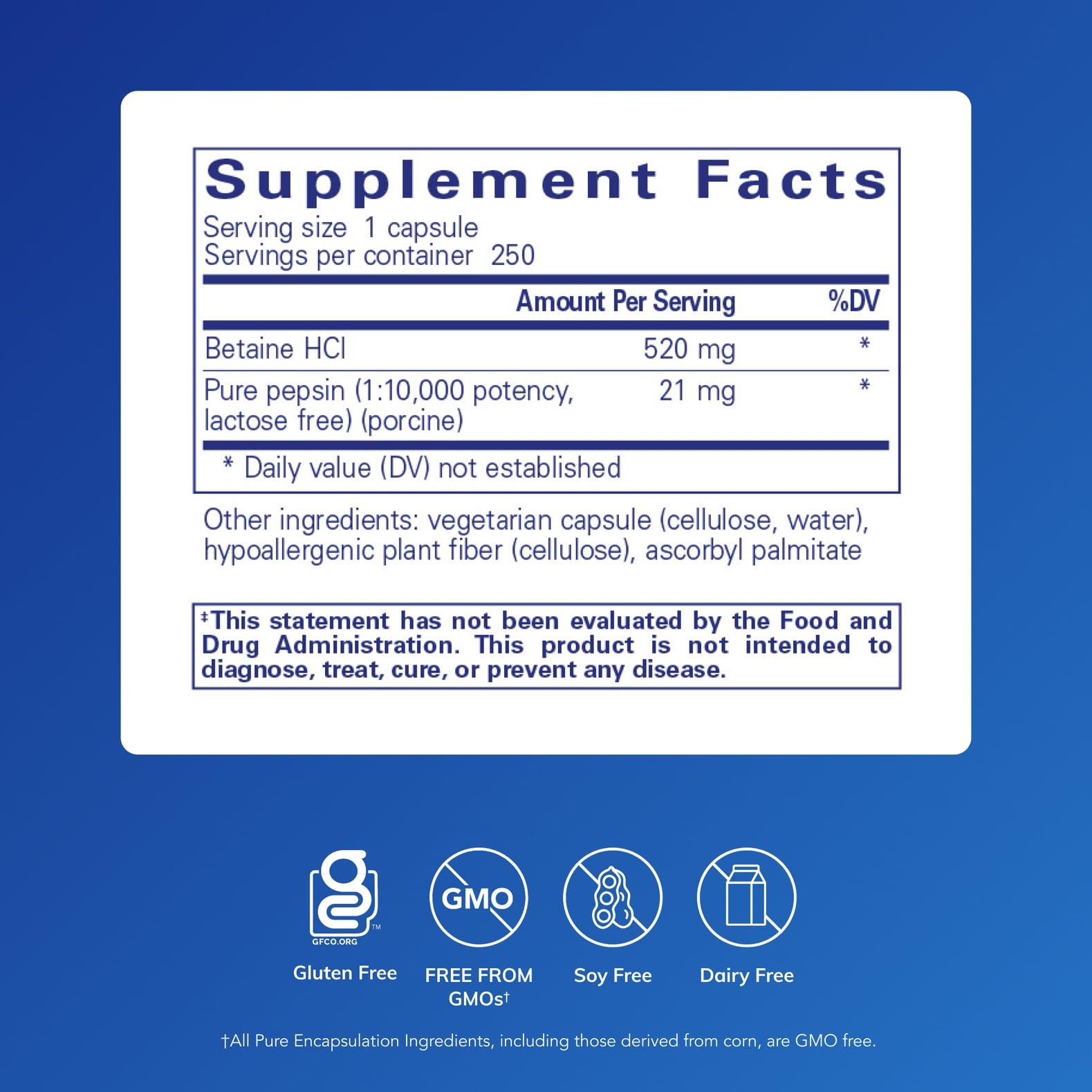 Betaine HCl Pepsin Digestive Enzyme | Pure Encapsulations

