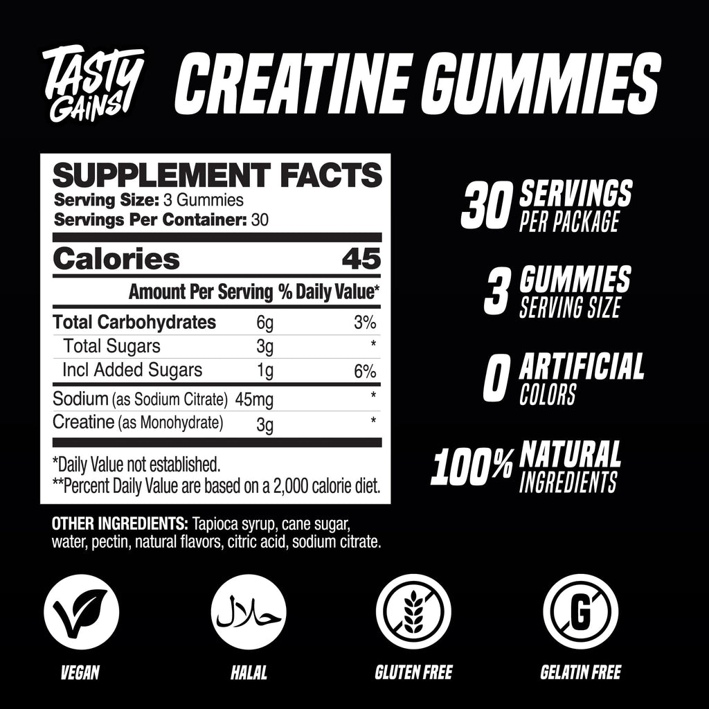 TASTY GAINS Creatine Gummies Monohydrate for Muscle

