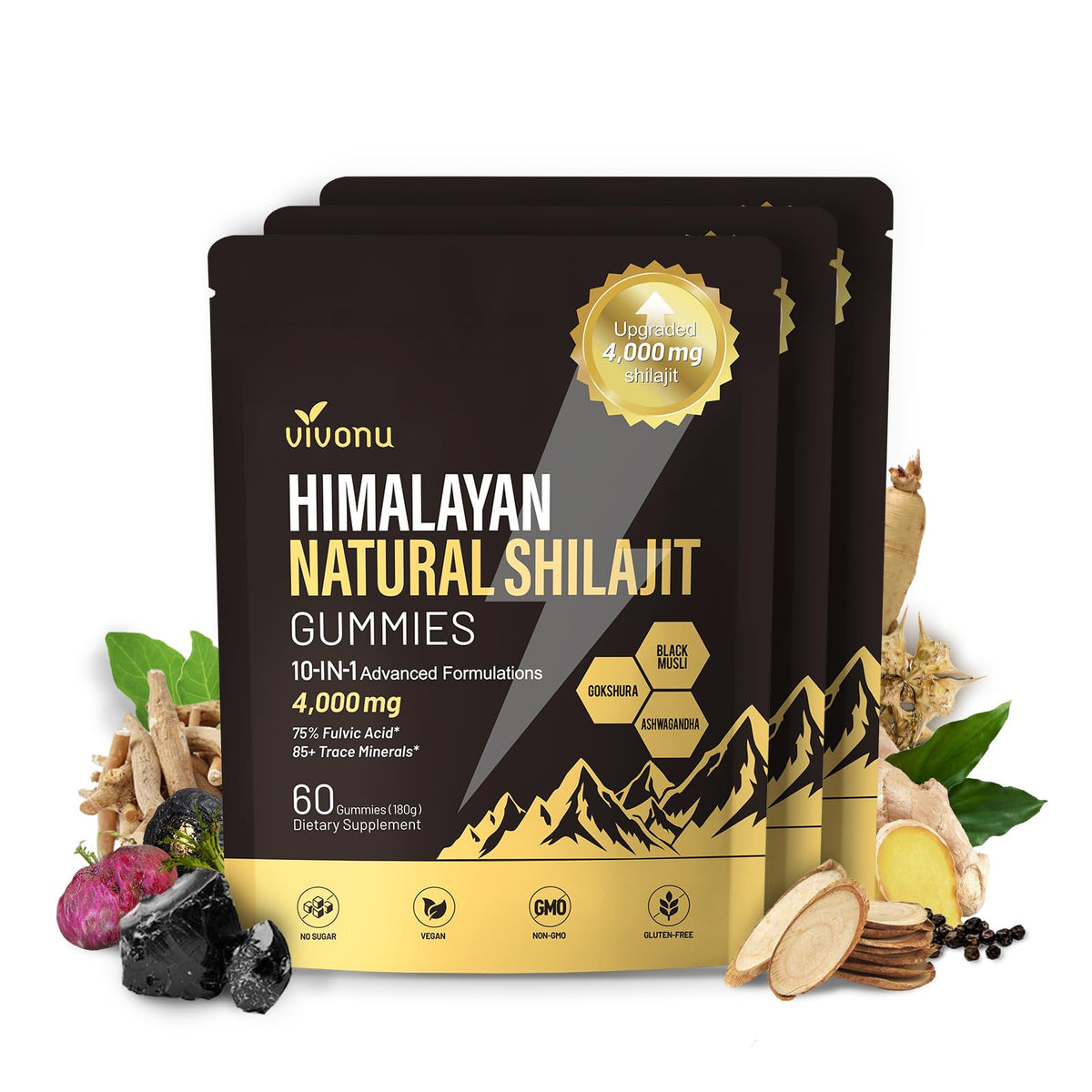 VivoNu Himalayan Shilajit Gummies with Ashwagandha & Gokshura