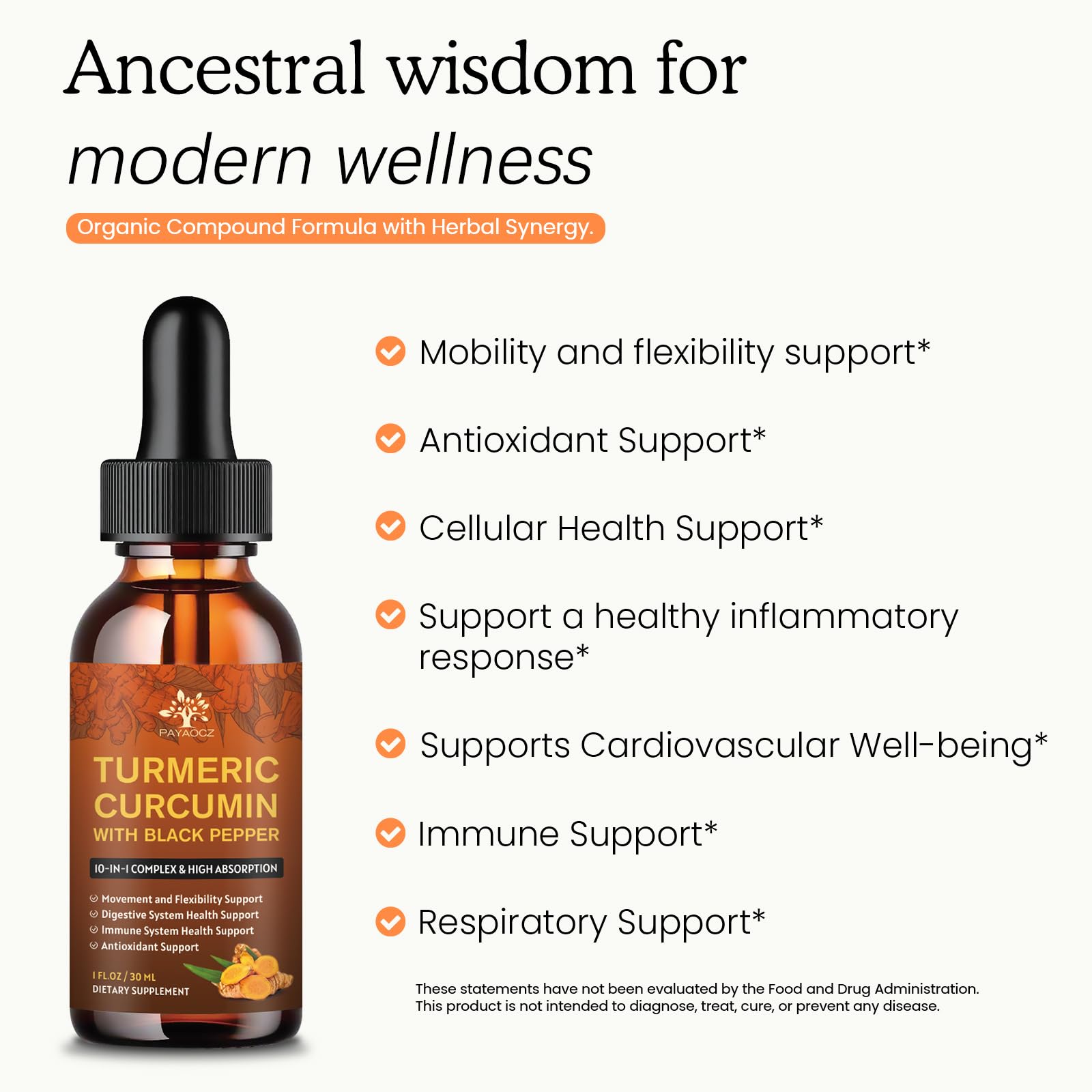 Organic Turmeric Curcumin Liquid Drops with Ginger & Pepper

