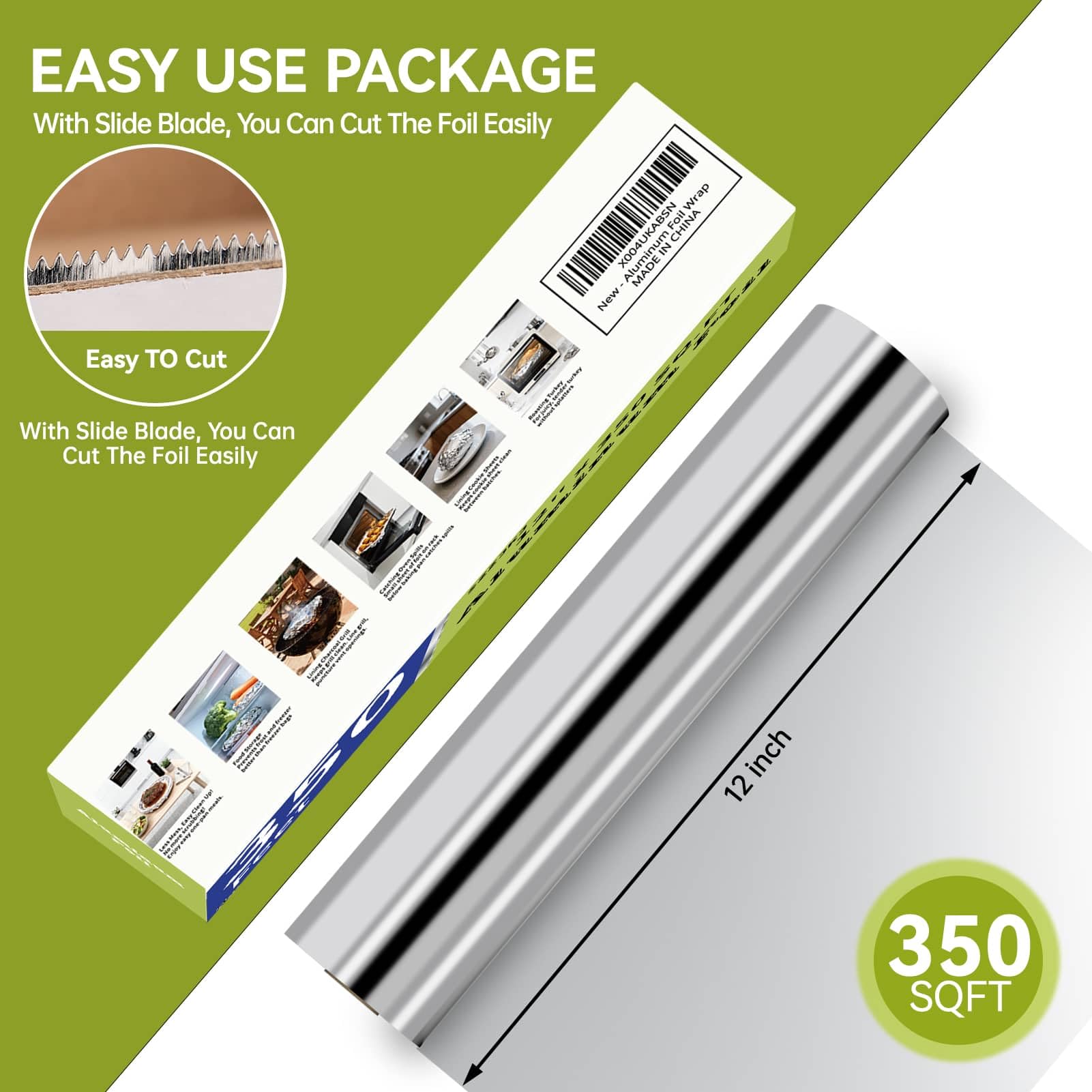 HKZJKJ Aluminum Foil Roll with Cutter | Food Safe

