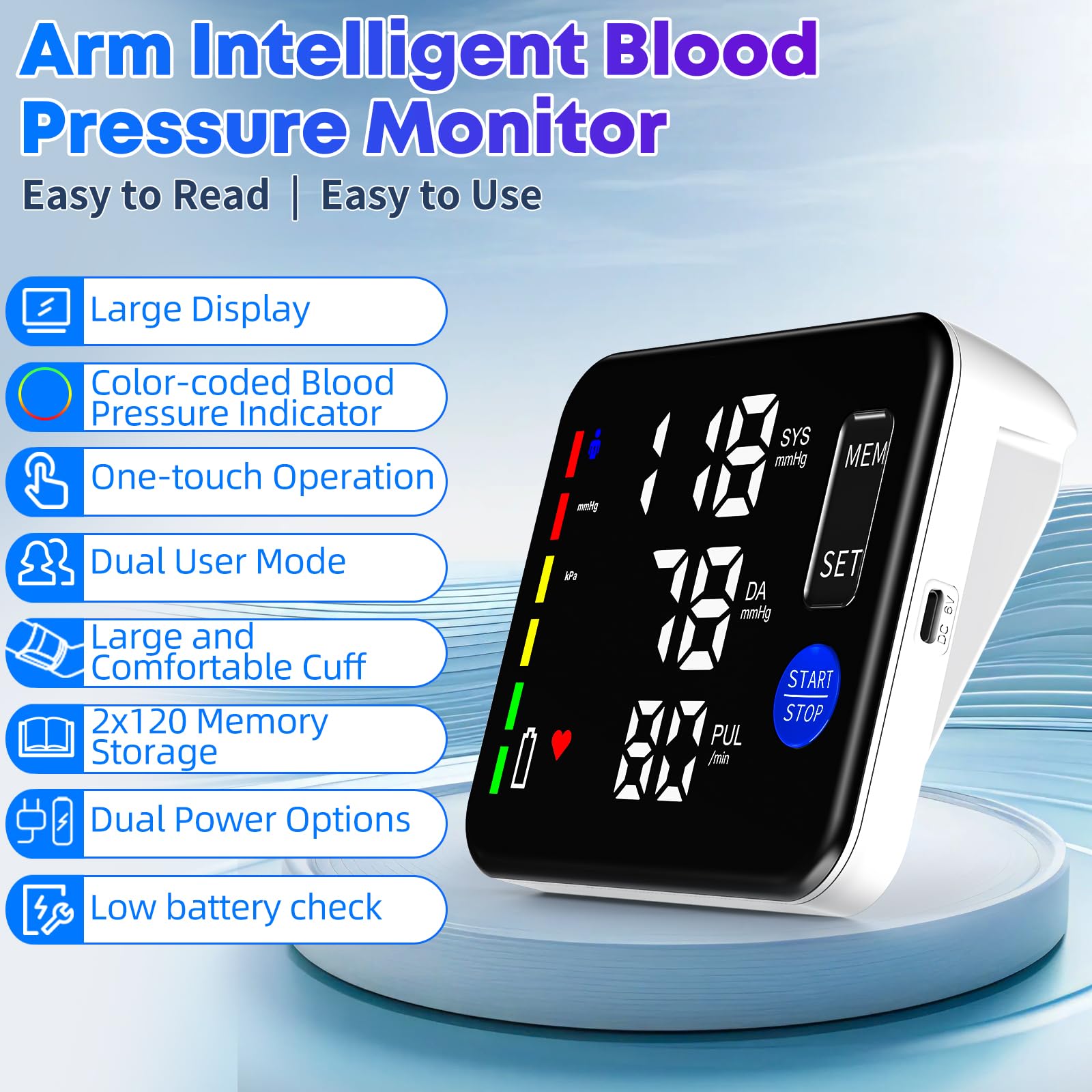 GUAEVER Blood Pressure Monitor - Rechargeable Upper Arm

