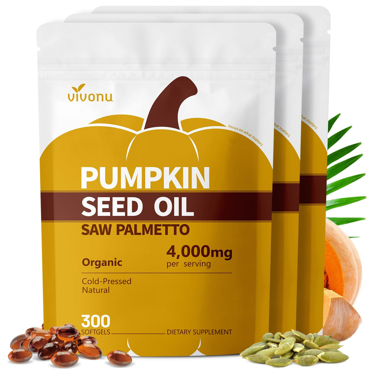 VivoNu Pumpkin Seed Oil with Saw Palmetto Capsules – Organic Cold-Pressed Prostate & Hair Support