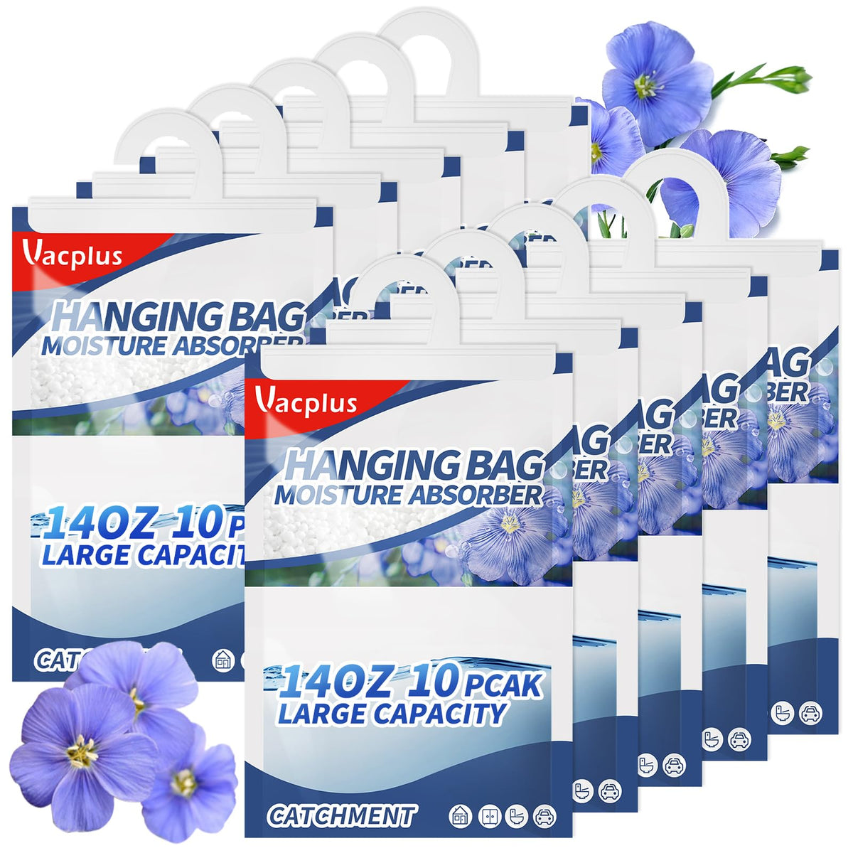 Vacplus Hanging Closet Dehumidifier Bags - Desiccant Moisture Absorbers