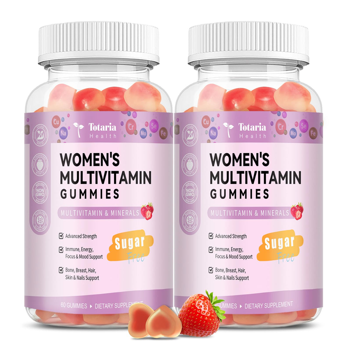 Totaria Sugar Free Multivitamin Gummies for Women 14+ with Iron, Biotin & Vitamins A, C, D3, K2