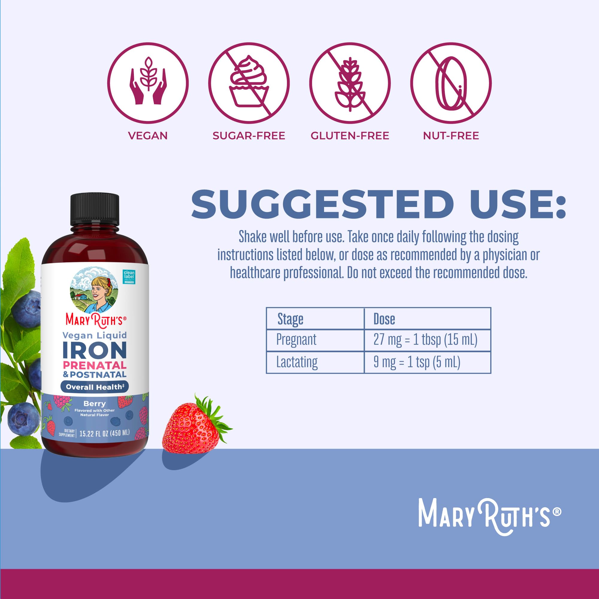 MaryRuth’s Prenatal Iron Liquid | Ferrochel Bioavailable Iron

