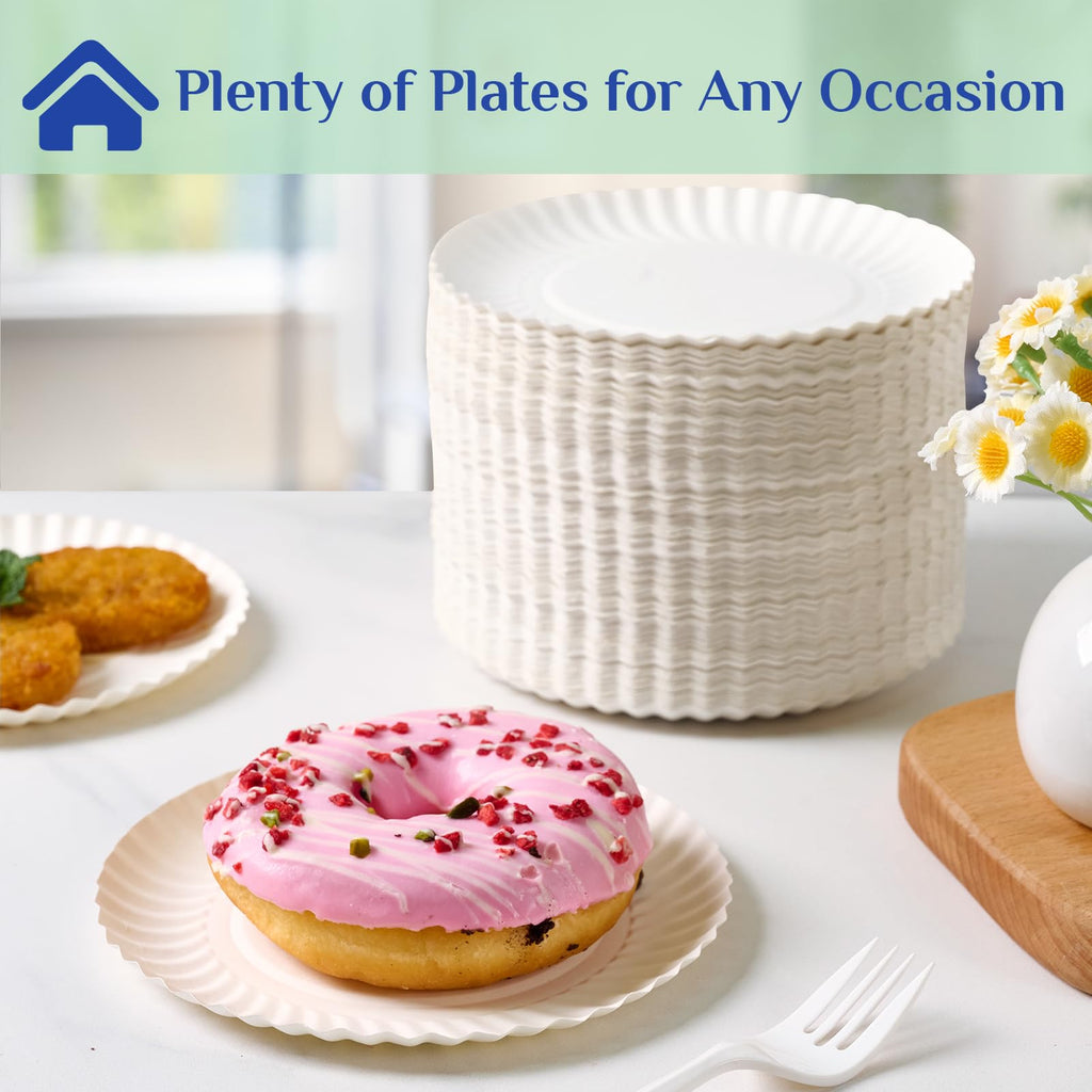 MUCHII White Disposable Dessert Plates - Uncoated Paper

