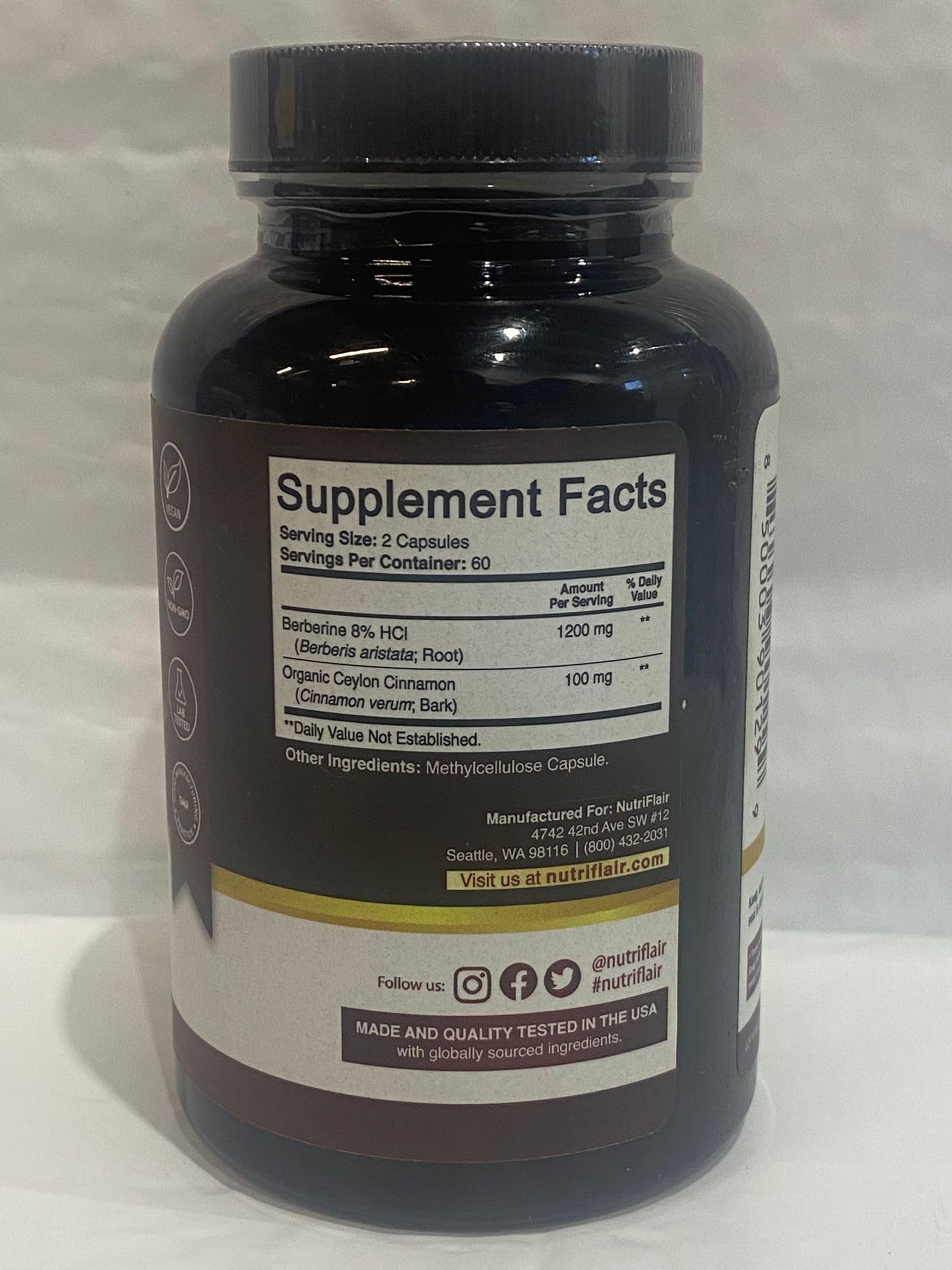 NutriFlair Berberine HCl with Cinnamon Capsules


